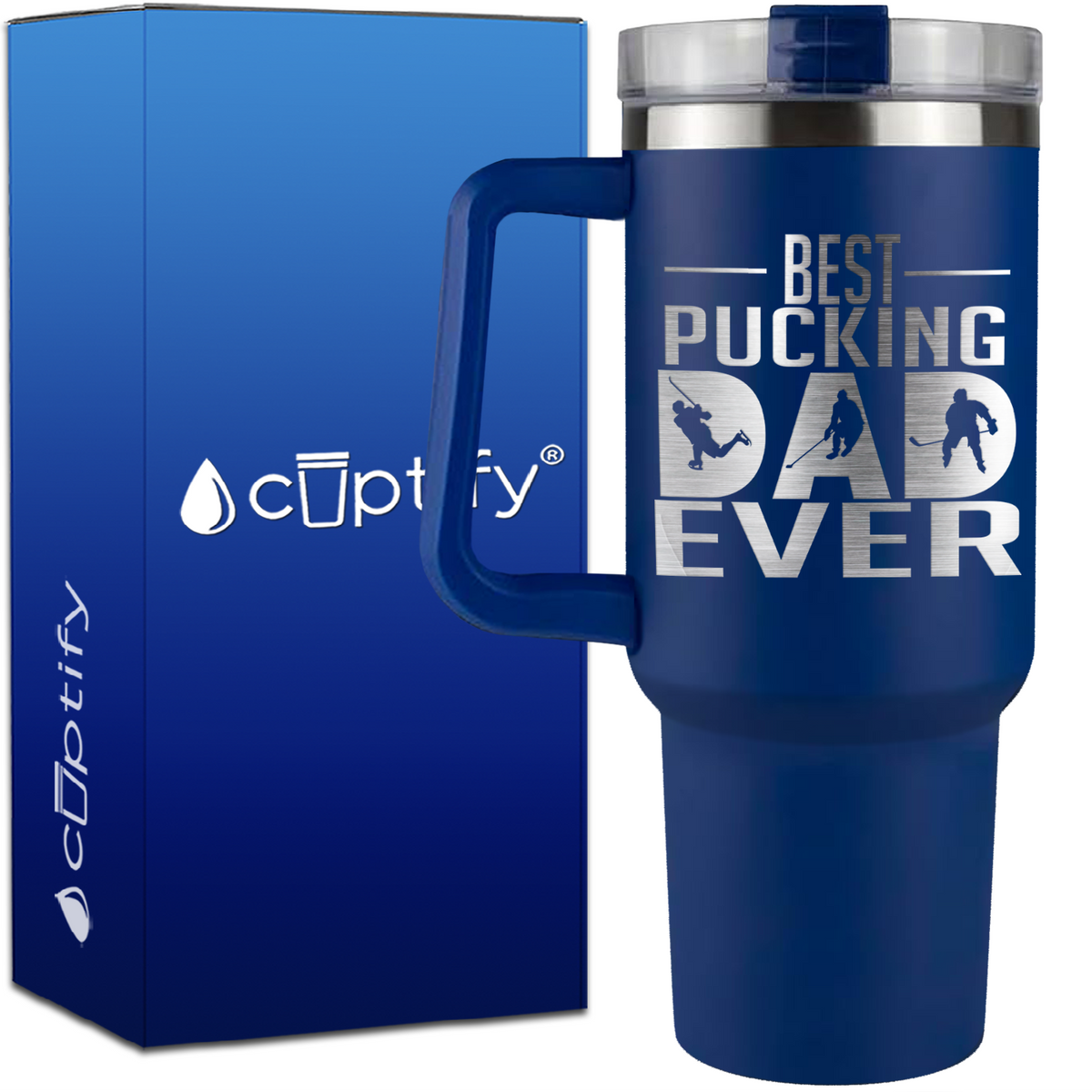 Best Pucking Dad Ever Player Silhouette on 40oz Hockey Traveler Mug