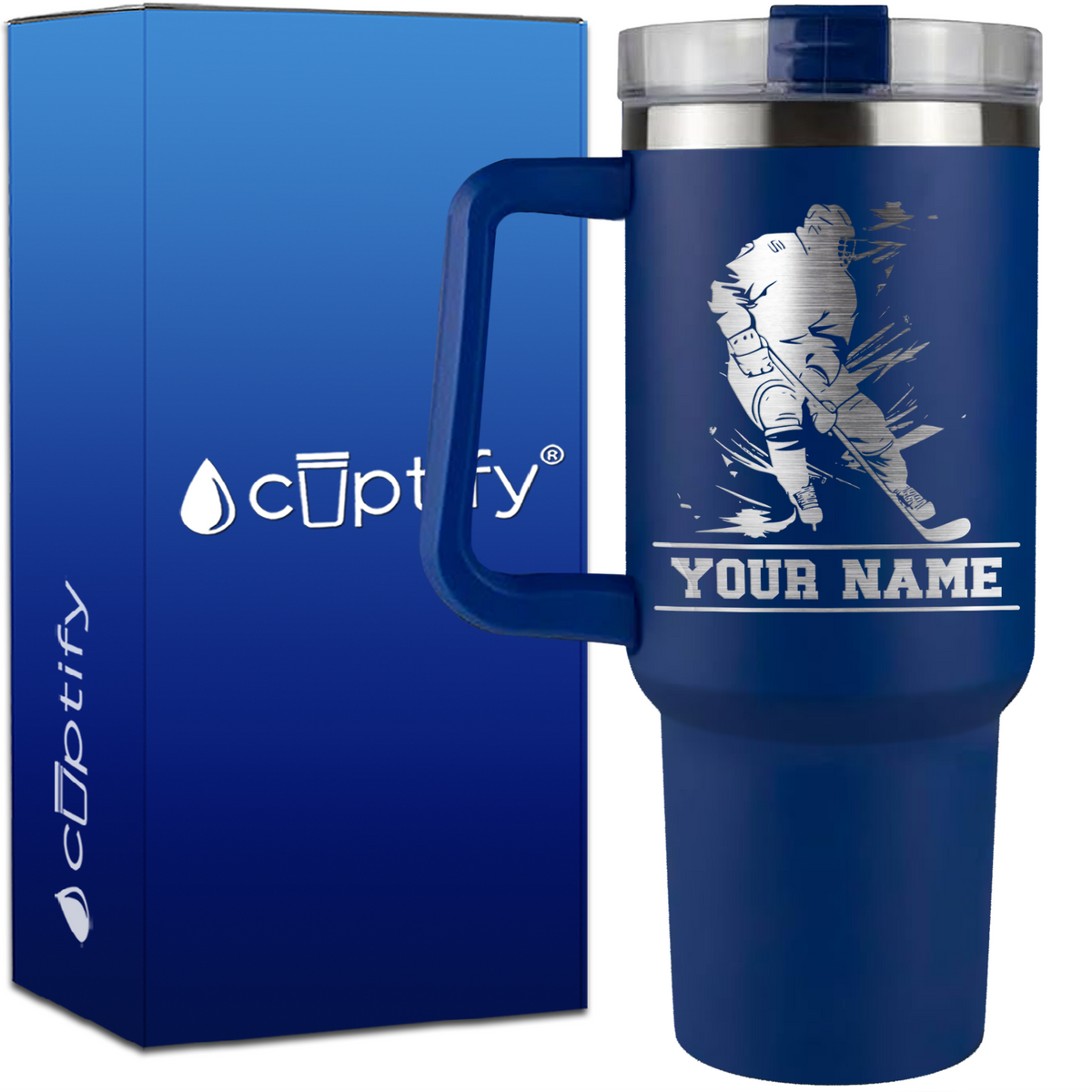 Personalized Skating Hockey Player on 40oz Hockey Traveler Mug