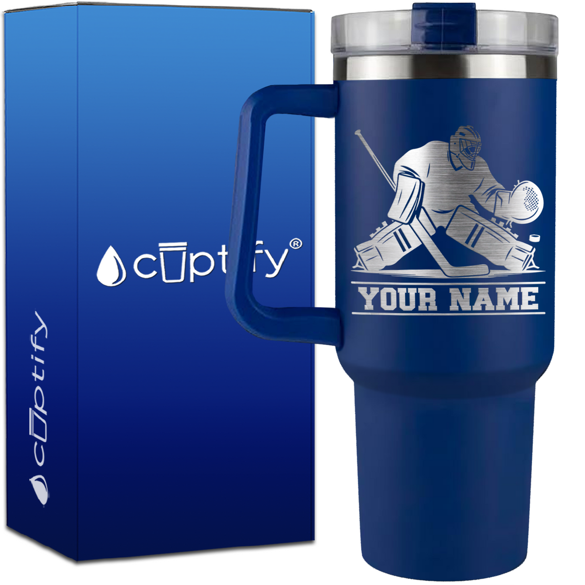 Personalized Hockey Goalie on 40oz Hockey Traveler Mug