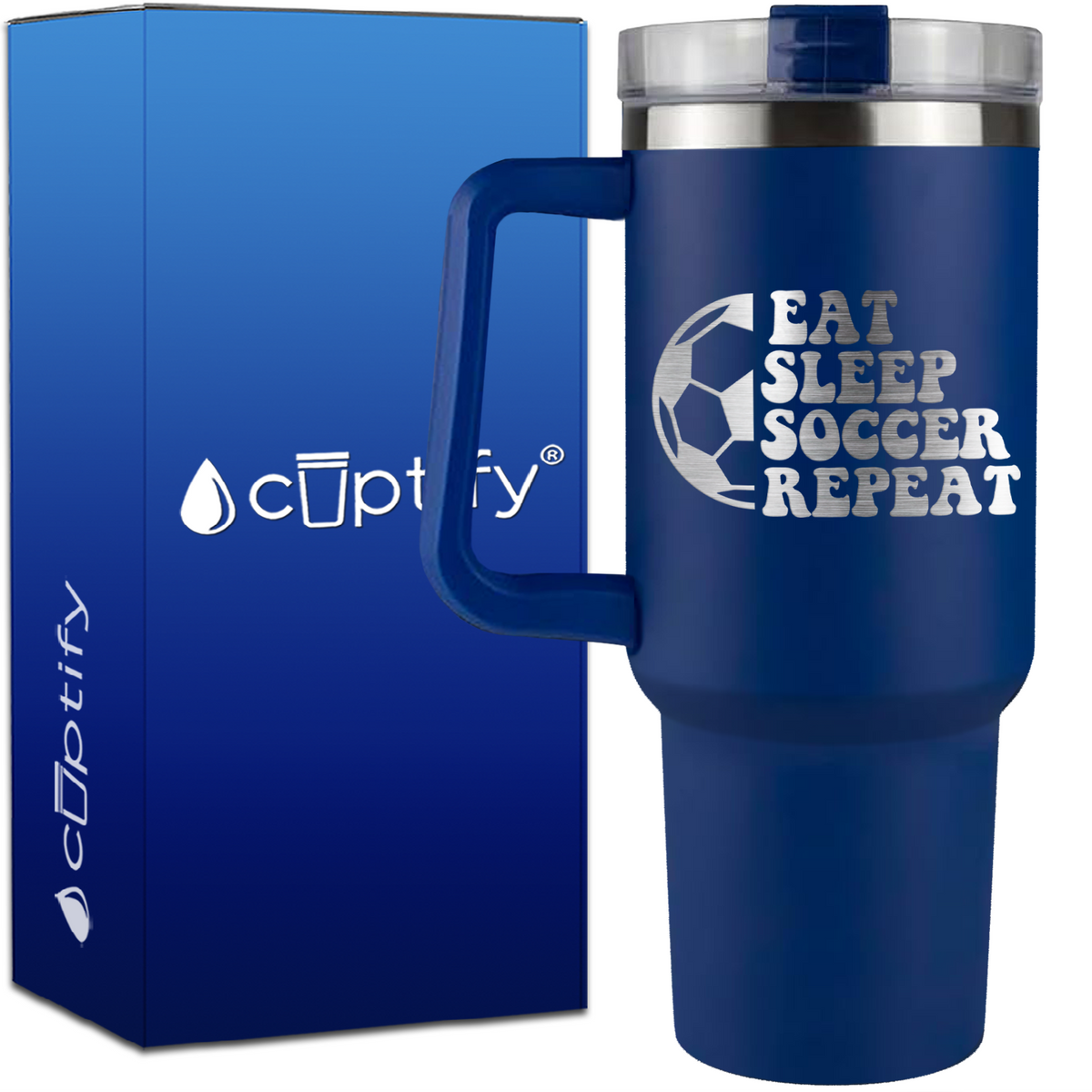 Eat Sleep Soccer Repeat Soccer Ball on 40oz Soccer Traveler Mug