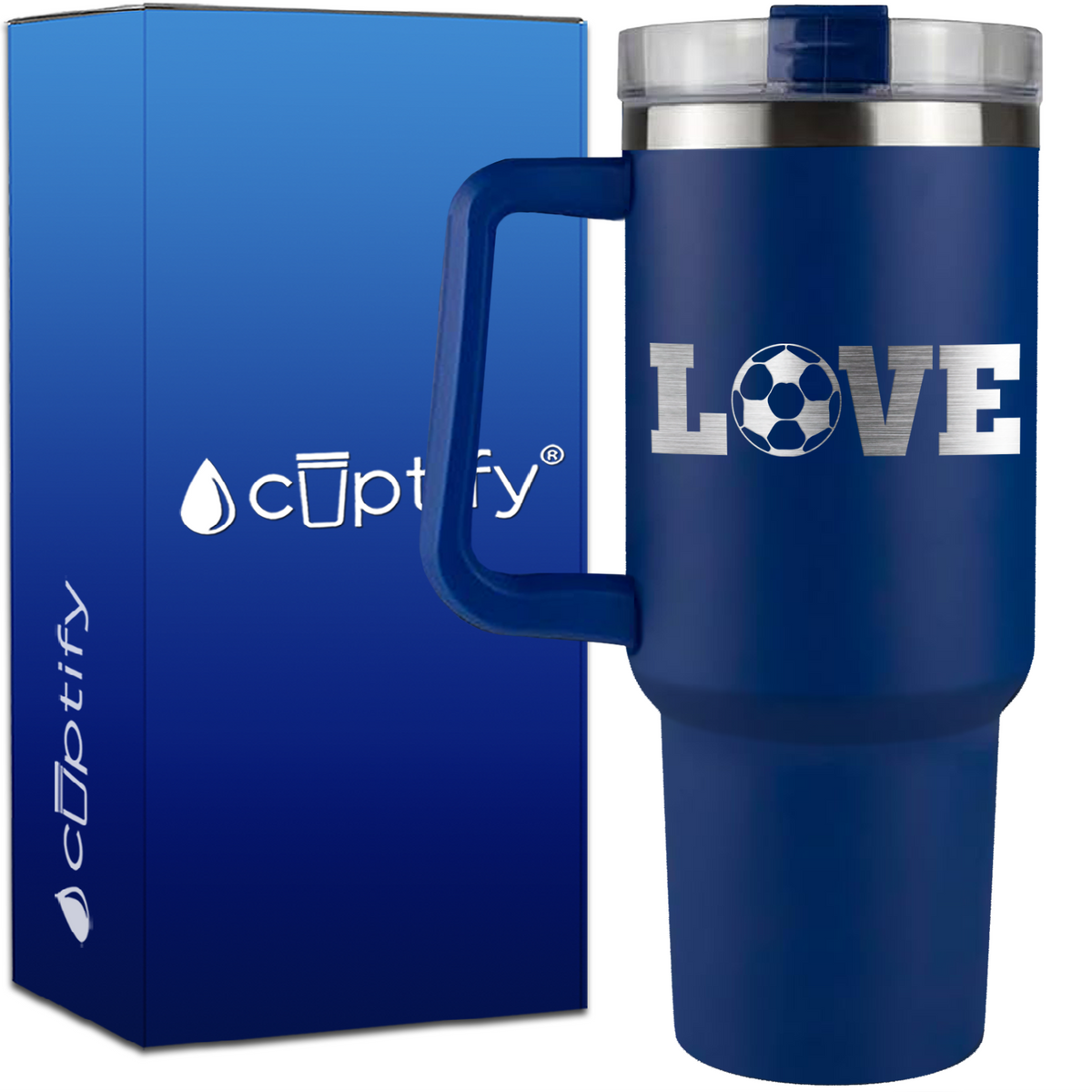 Love Soccer Ball on 40oz Soccer Traveler Mug