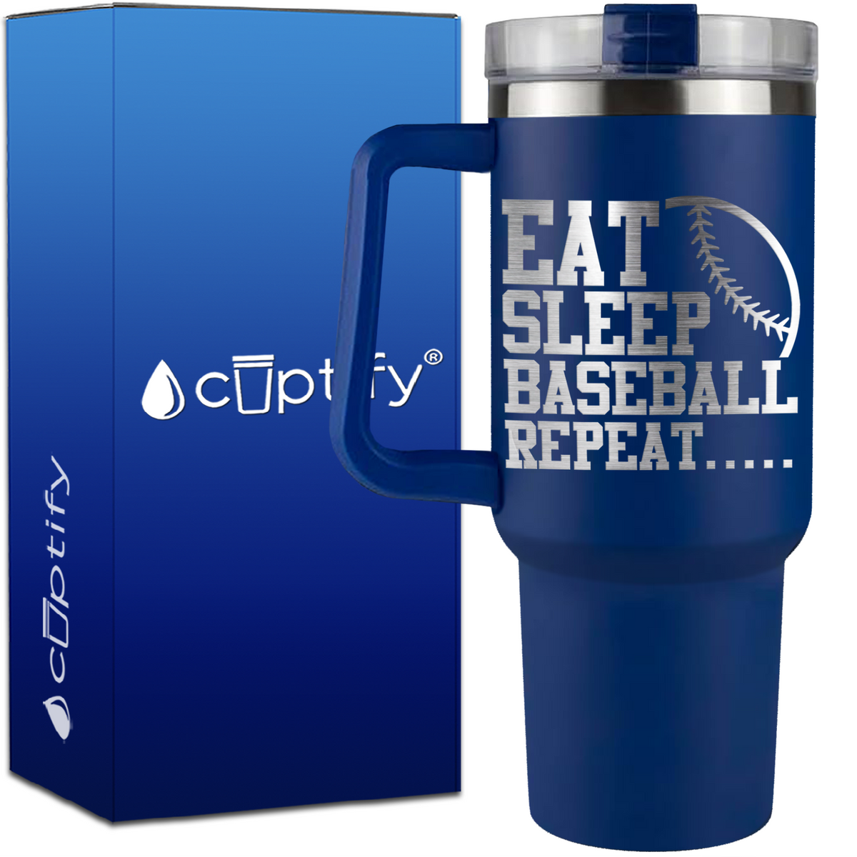 Eat Sleep Baseball Repeat on 40oz Baseball Traveler Mug