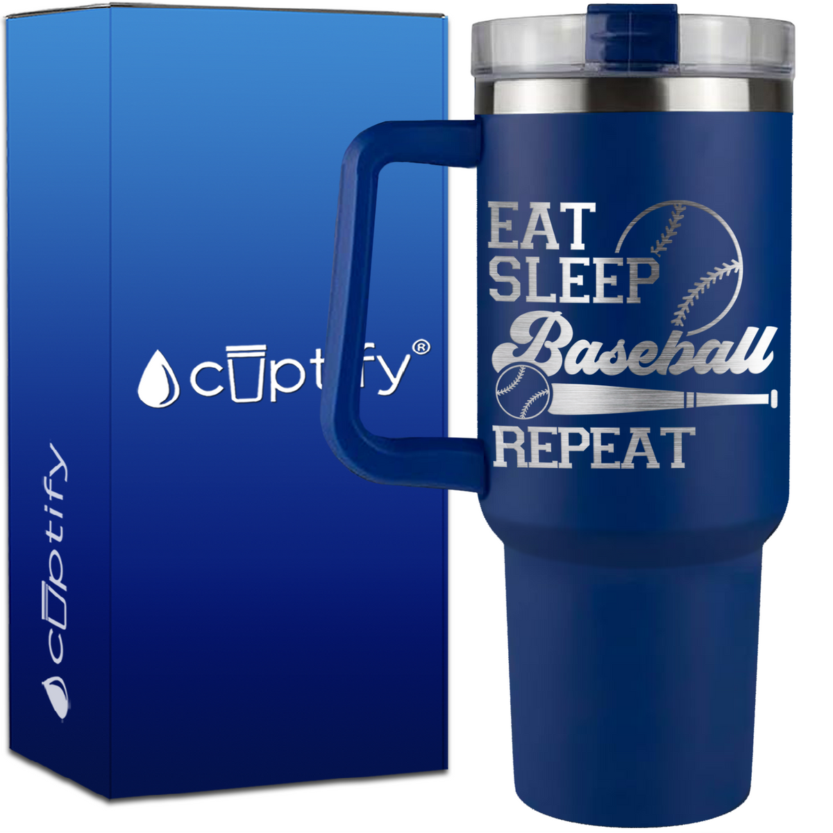 Eat Sleep Baseball Repeat Bat and Ball on 40oz Baseball Traveler Mug