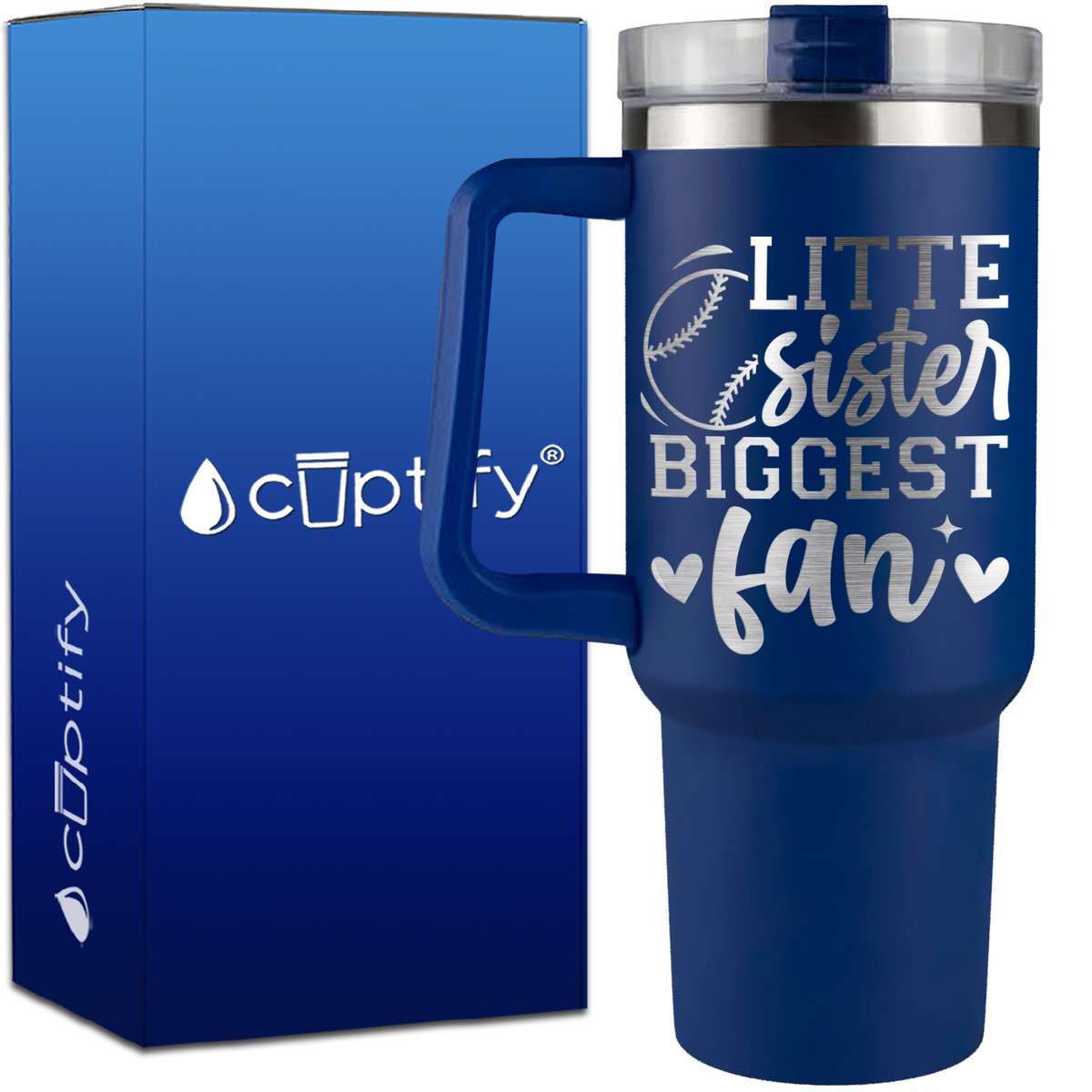 Little Sister Biggest Fan on 40oz Baseball Traveler Mug