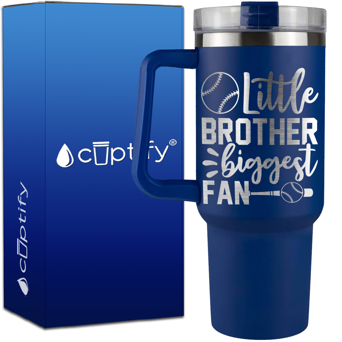 Little Brother Biggest Fan on 40oz Baseball Traveler Mug