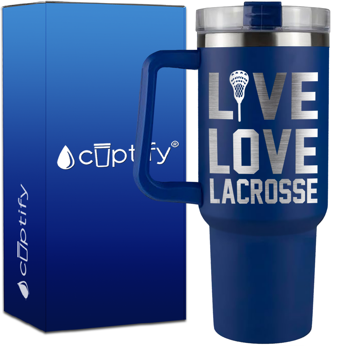 Live Love Lacrosse Stick on 40oz Lacrosse Traveler Mug
