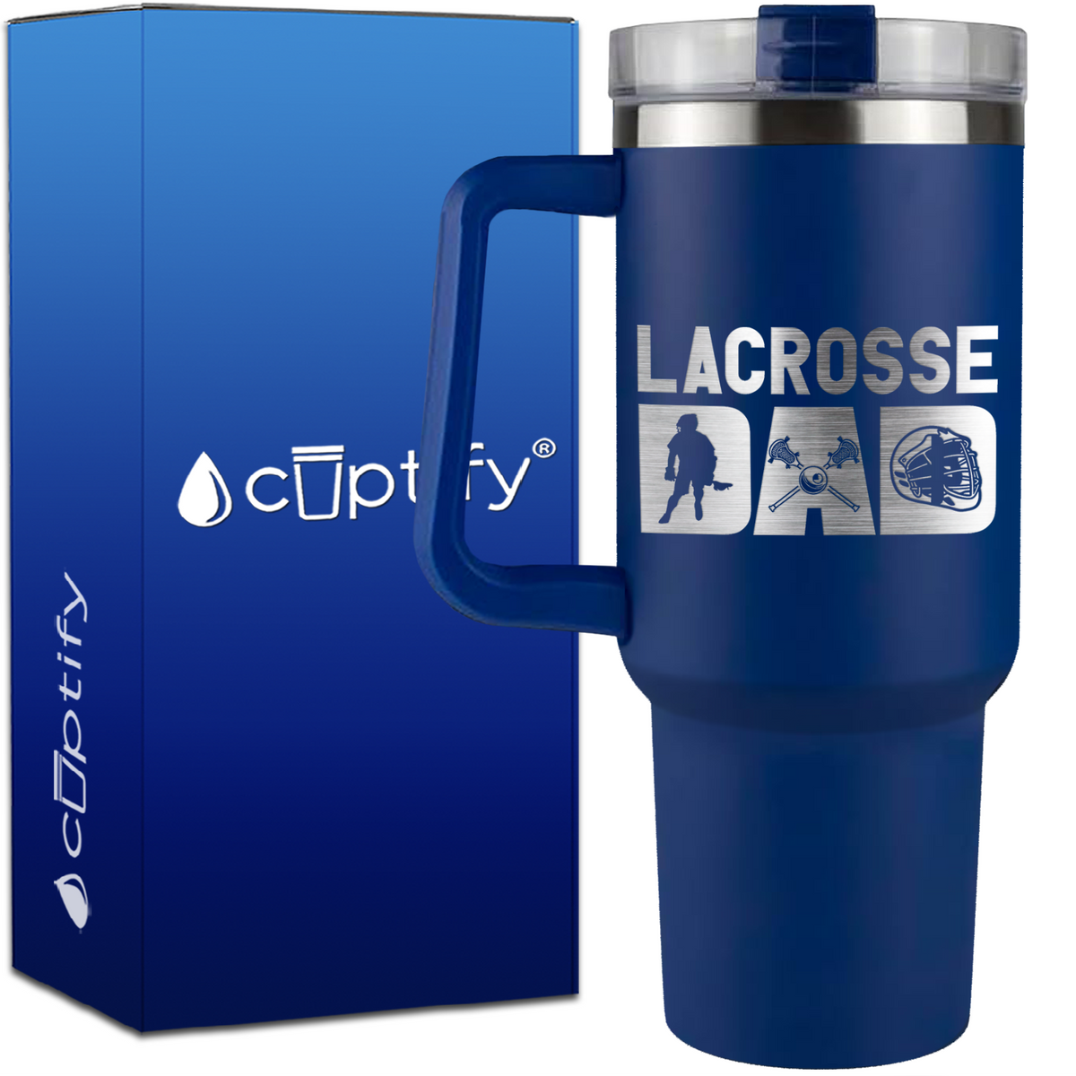 Lacrosse Dad with Silhouette on 40oz Lacrosse Traveler Mug