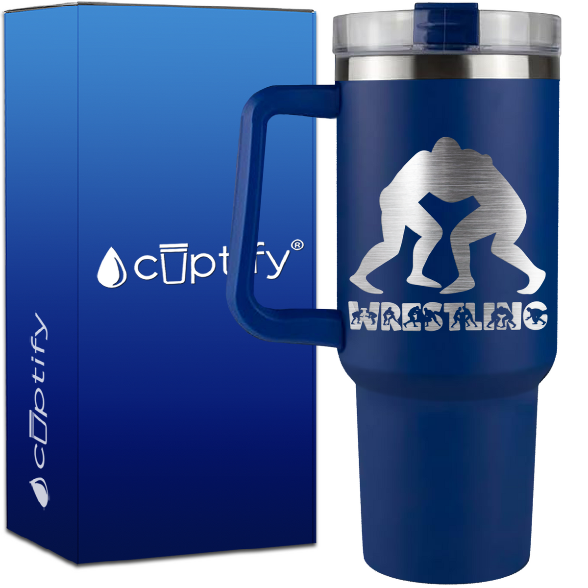 Wrestling Silhouettes on 40oz Wrestling Traveler Mug