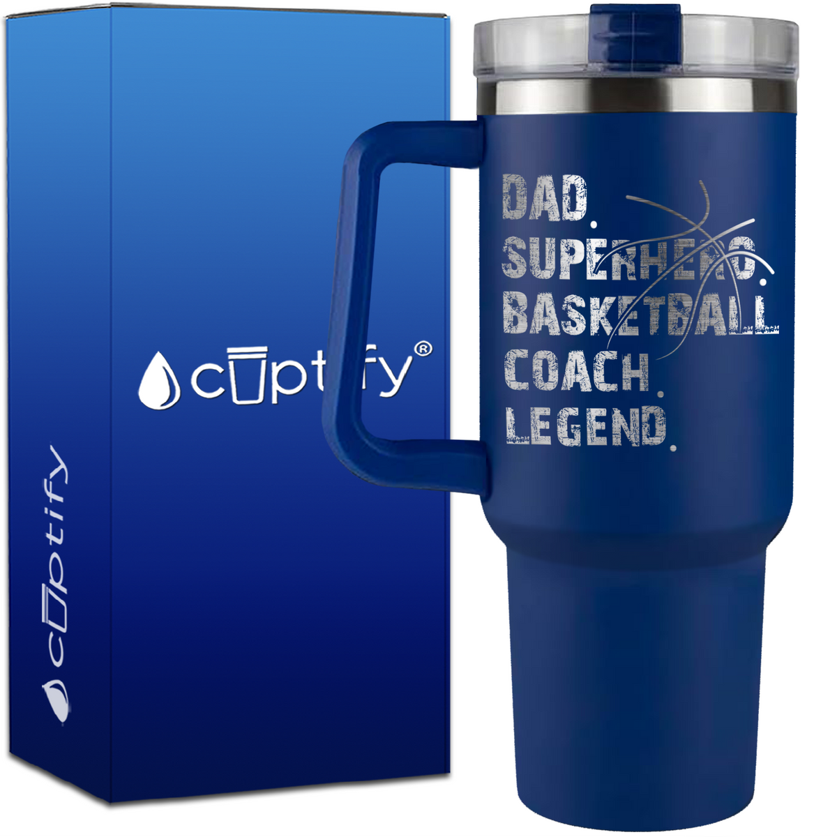 Dad. Superhero. Basketball Coach. Legend. on 40oz Basketball Traveler Mug