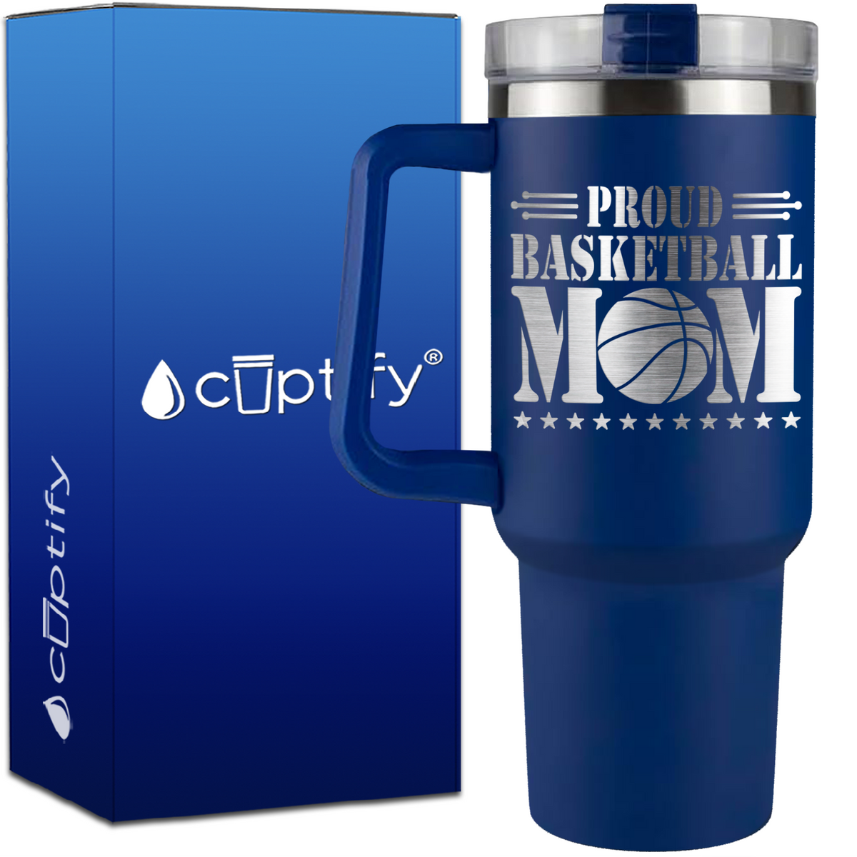 Proud Basketball Mom on 40oz Basketball Traveler Mug