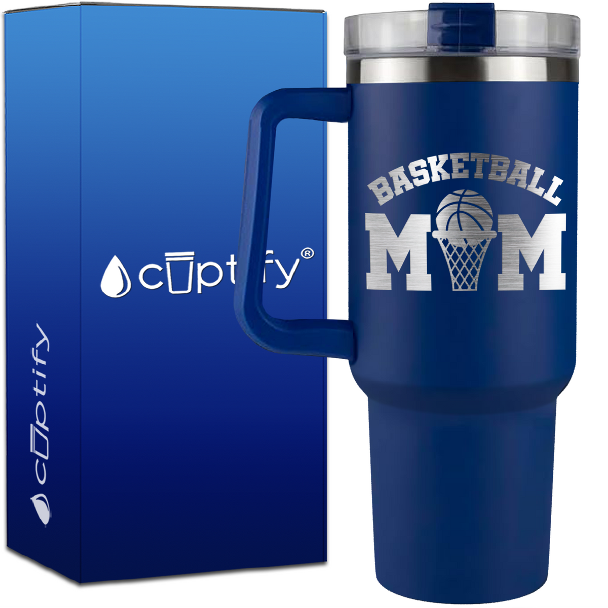 Basketball Mom Ball and Net on 40oz Basketball Traveler Mug