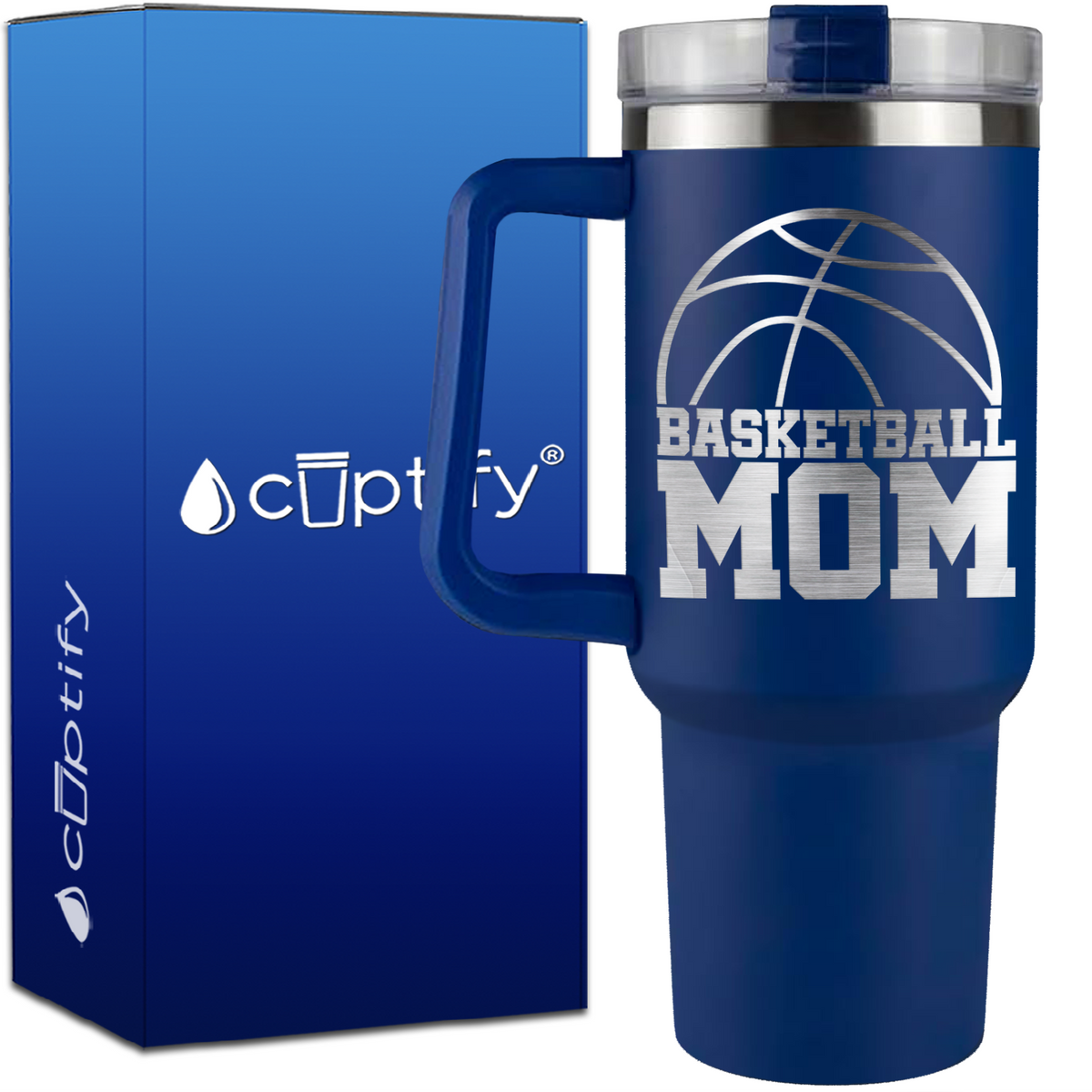 Basketball Mom Half Ball on 40oz Basketball Traveler Mug