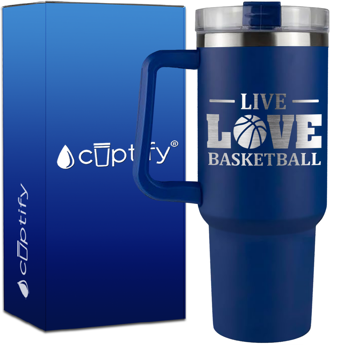 Live Love Basketball Line on 40oz Basketball Traveler Mug