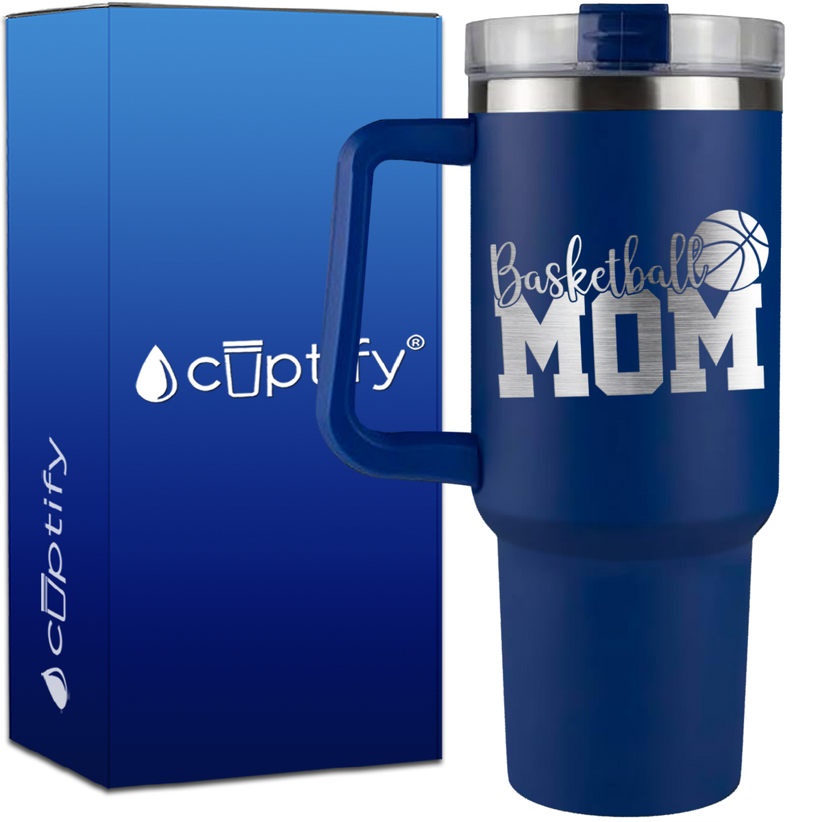 Basketball Mom Slanted on 40oz Basketball Traveler Mug