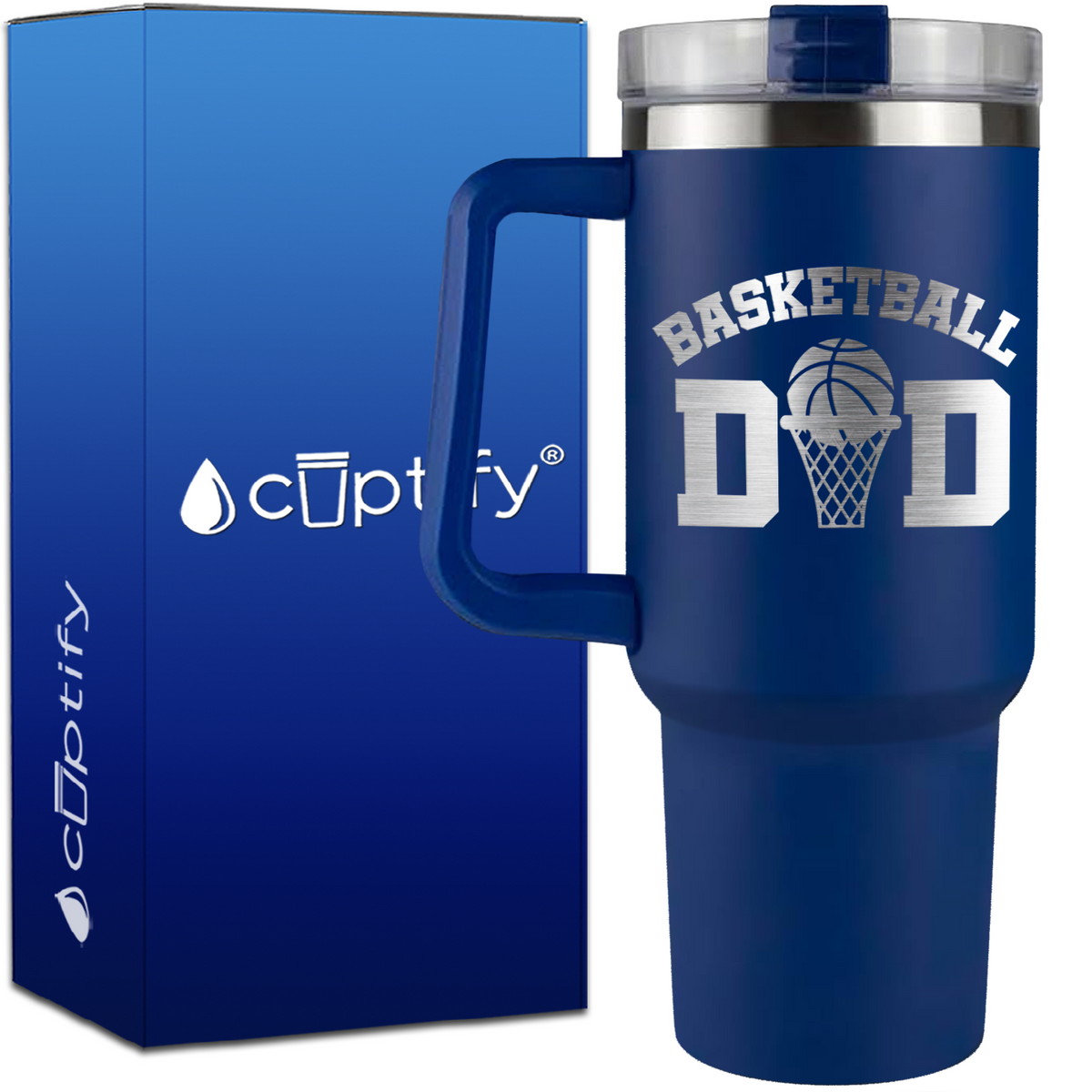 Basketball Dad Ball and Net on 40oz Basketball Traveler Mug