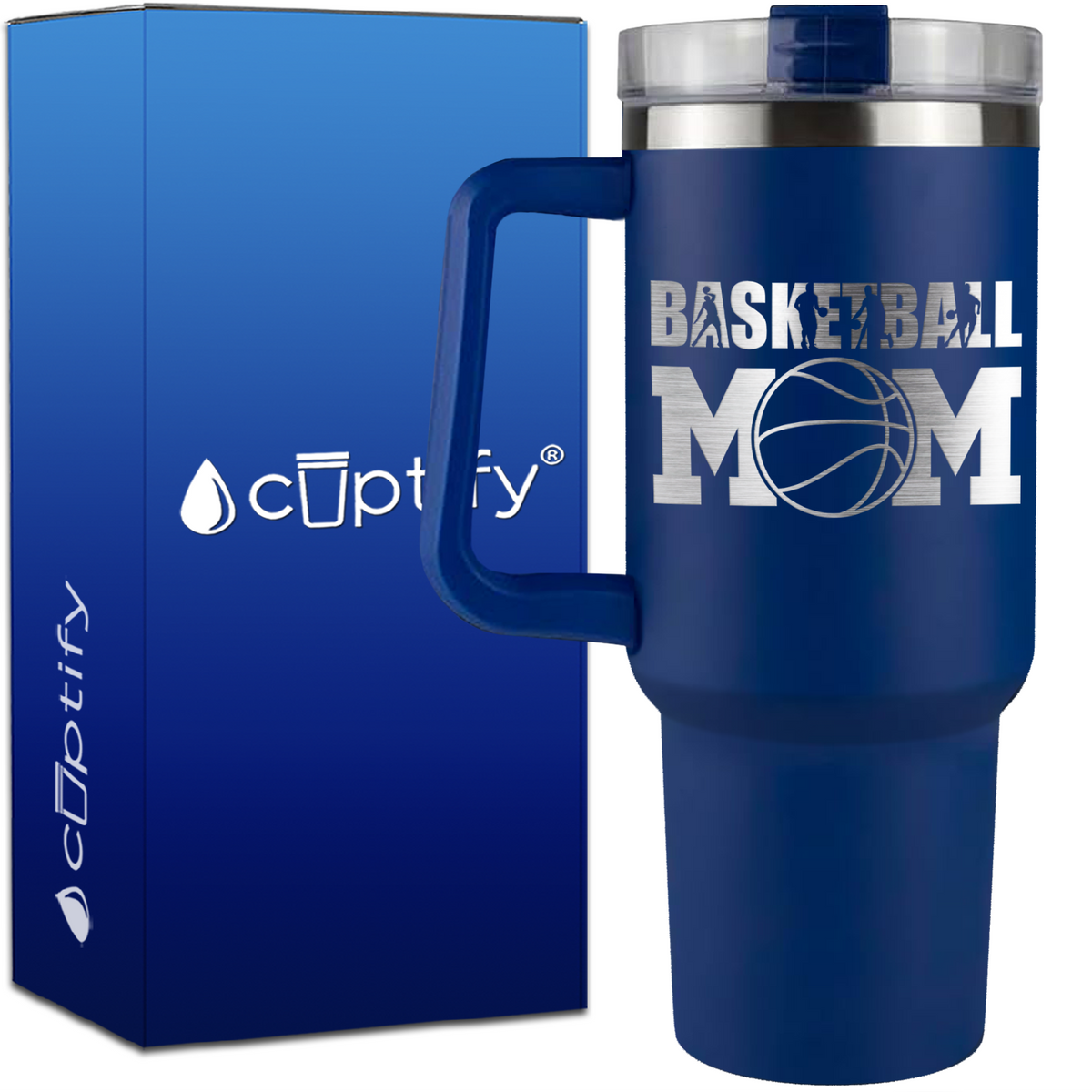 Basketball Mom Silhouette on 40oz Basketball Traveler Mug