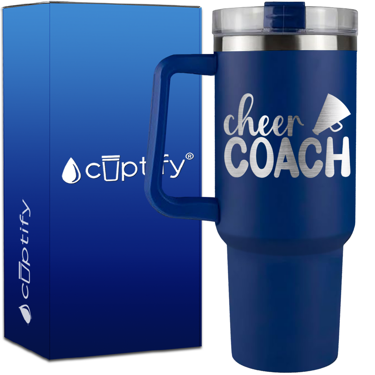Cheer Coach with Megaphone on 40oz Cheer Traveler Mug