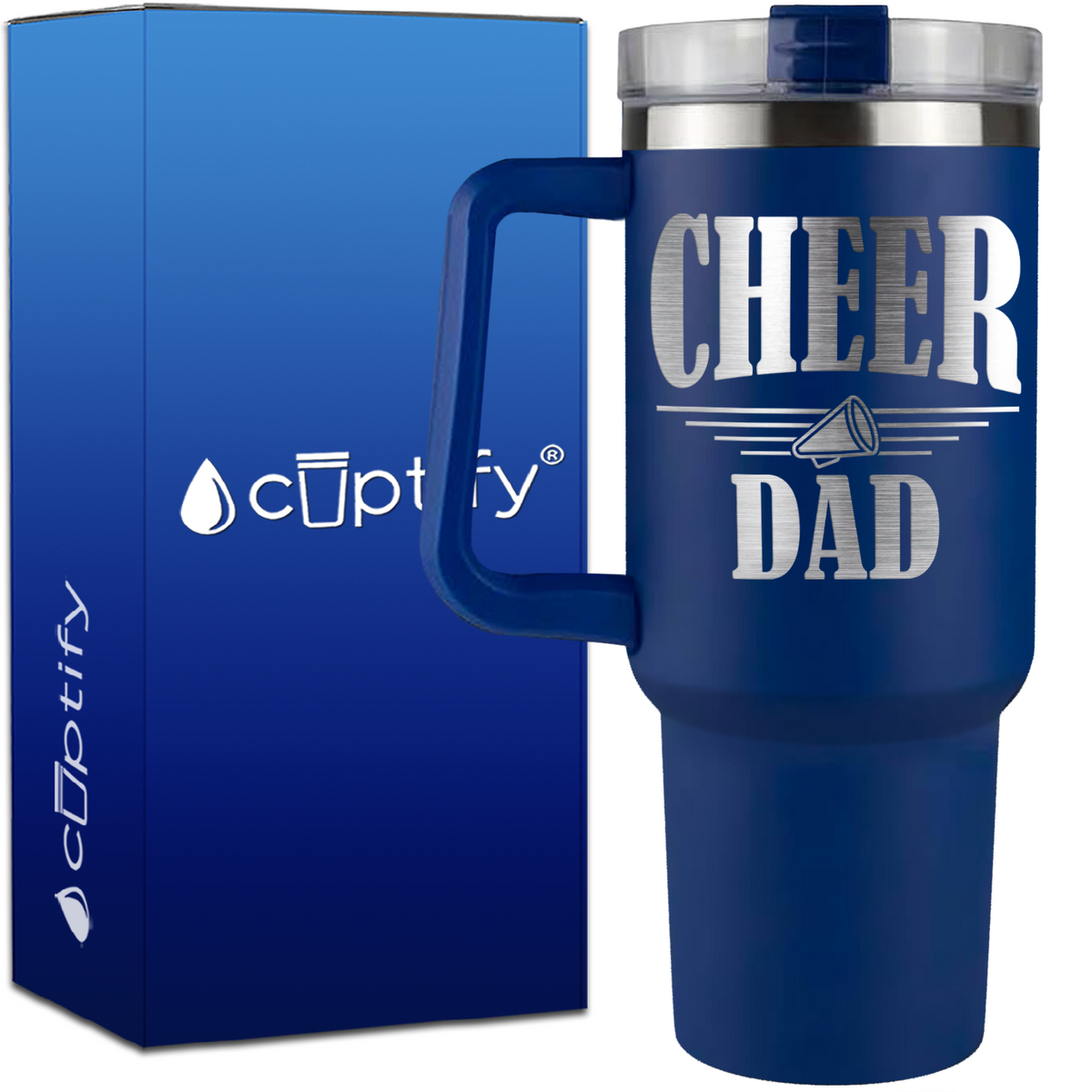 Cheer Dad Megaphone Lines on 40oz Cheer Traveler Mug