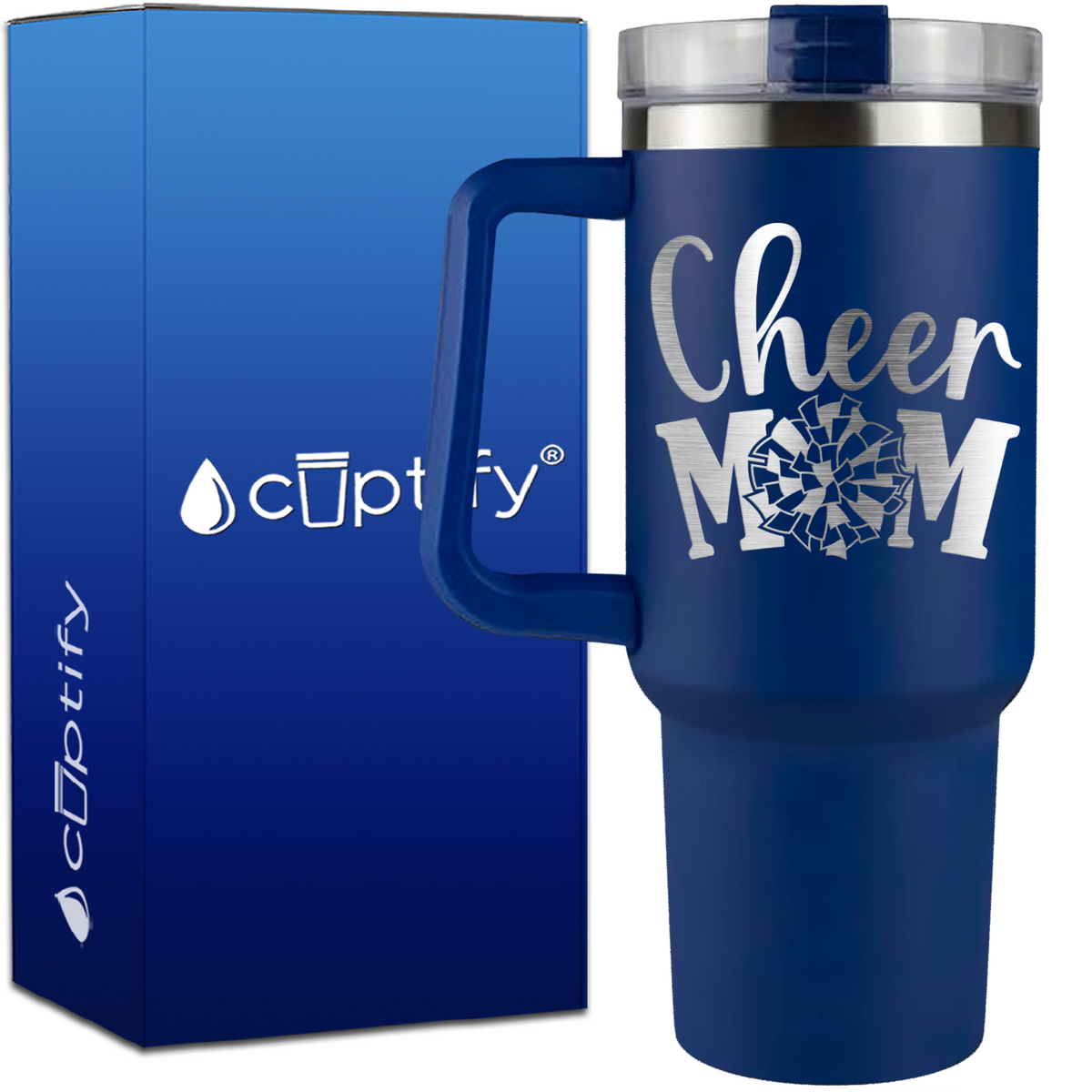 Cheer Mom Pom Pom Middle on 40oz Cheer Traveler Mug
