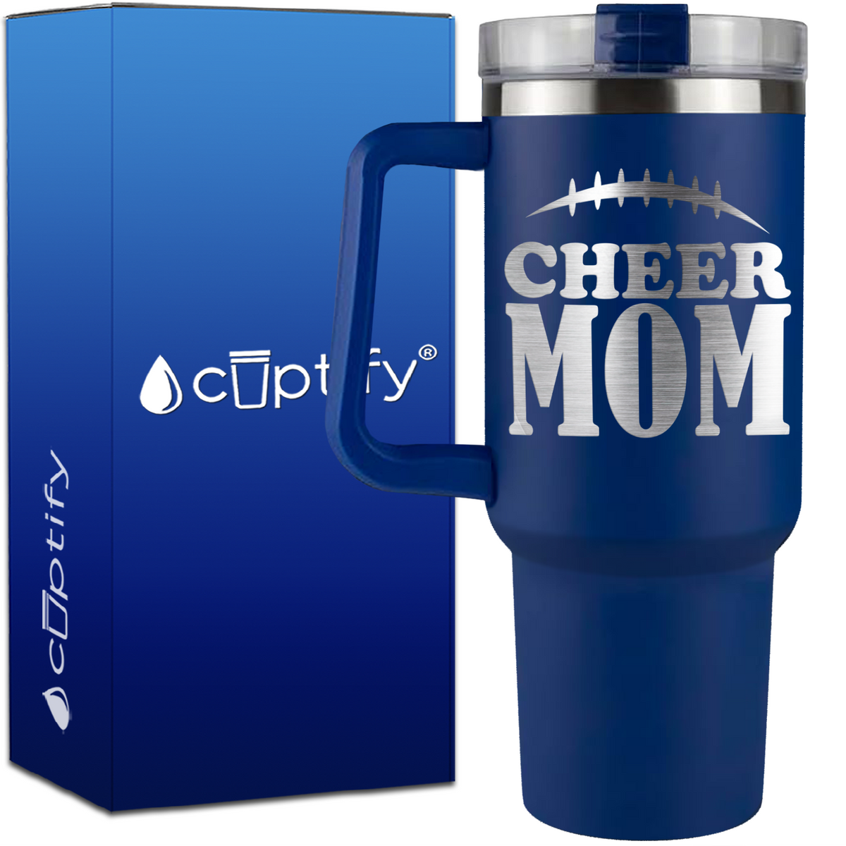 Cheer Mom Football Stitches on 40oz Cheer Traveler Mug