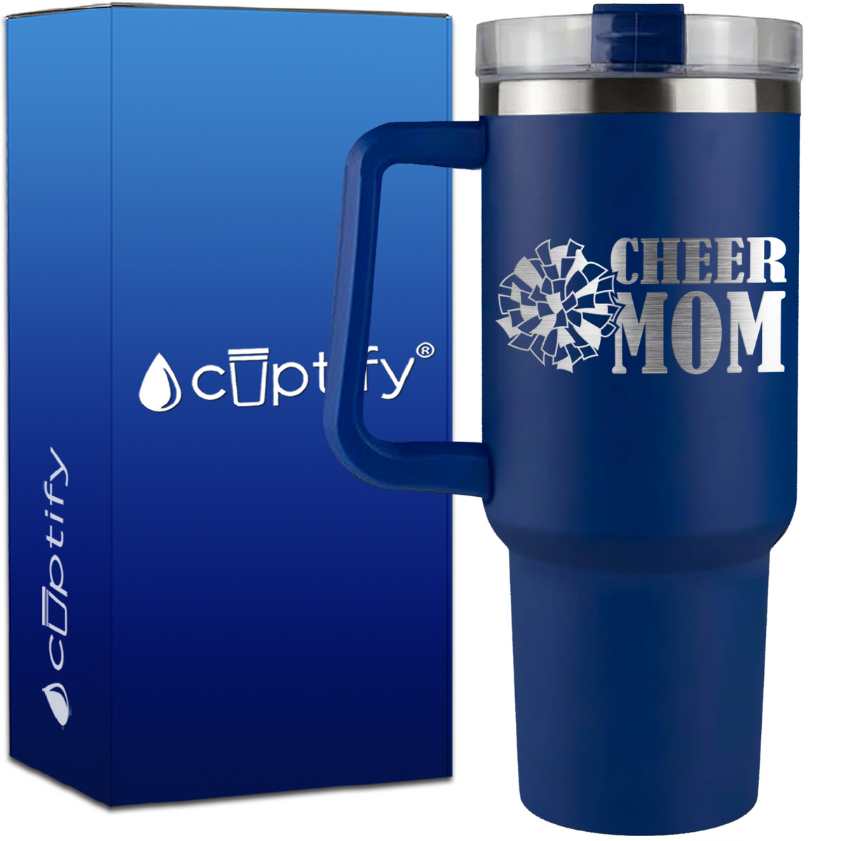 Cheer Mom with Pom Pom on 40oz Cheer Traveler Mug