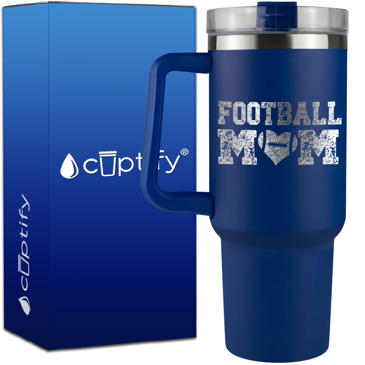 Football Mom Distressed on 40oz Football Traveler Mug