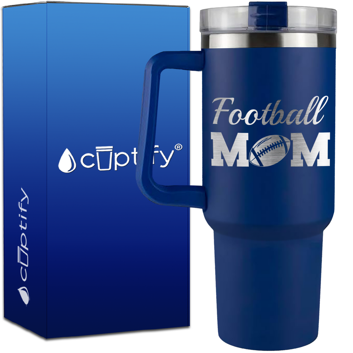 Football Mom on 40oz Football Traveler Mug