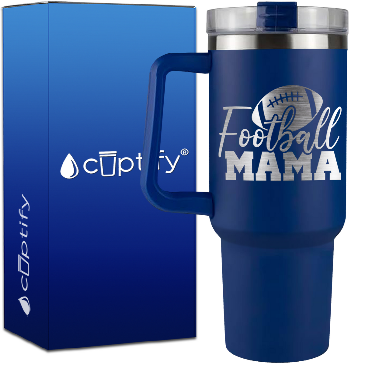 Football Mama with Football on 40oz Football Traveler Mug