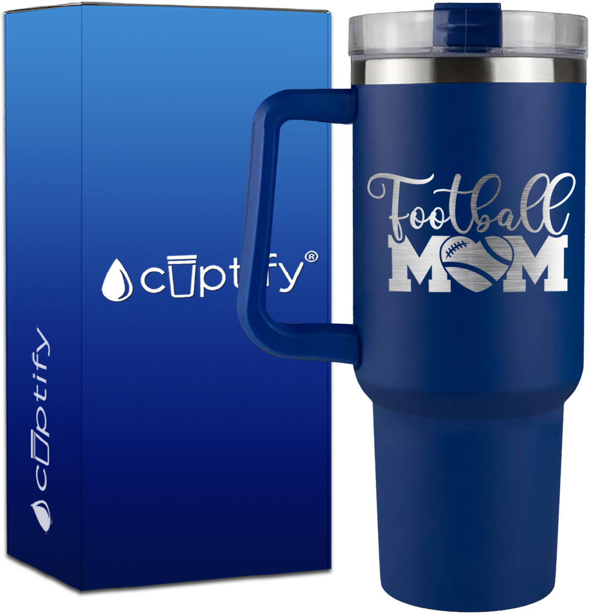 Football Mom Heart on 40oz Football Traveler Mug
