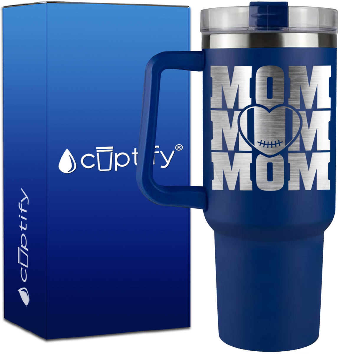 Mom Mom Mom Football on 40oz Football Traveler Mug