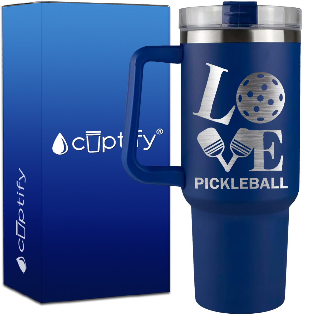 Love Pickleball Paddles on 40oz Pickleball Traveler Mug