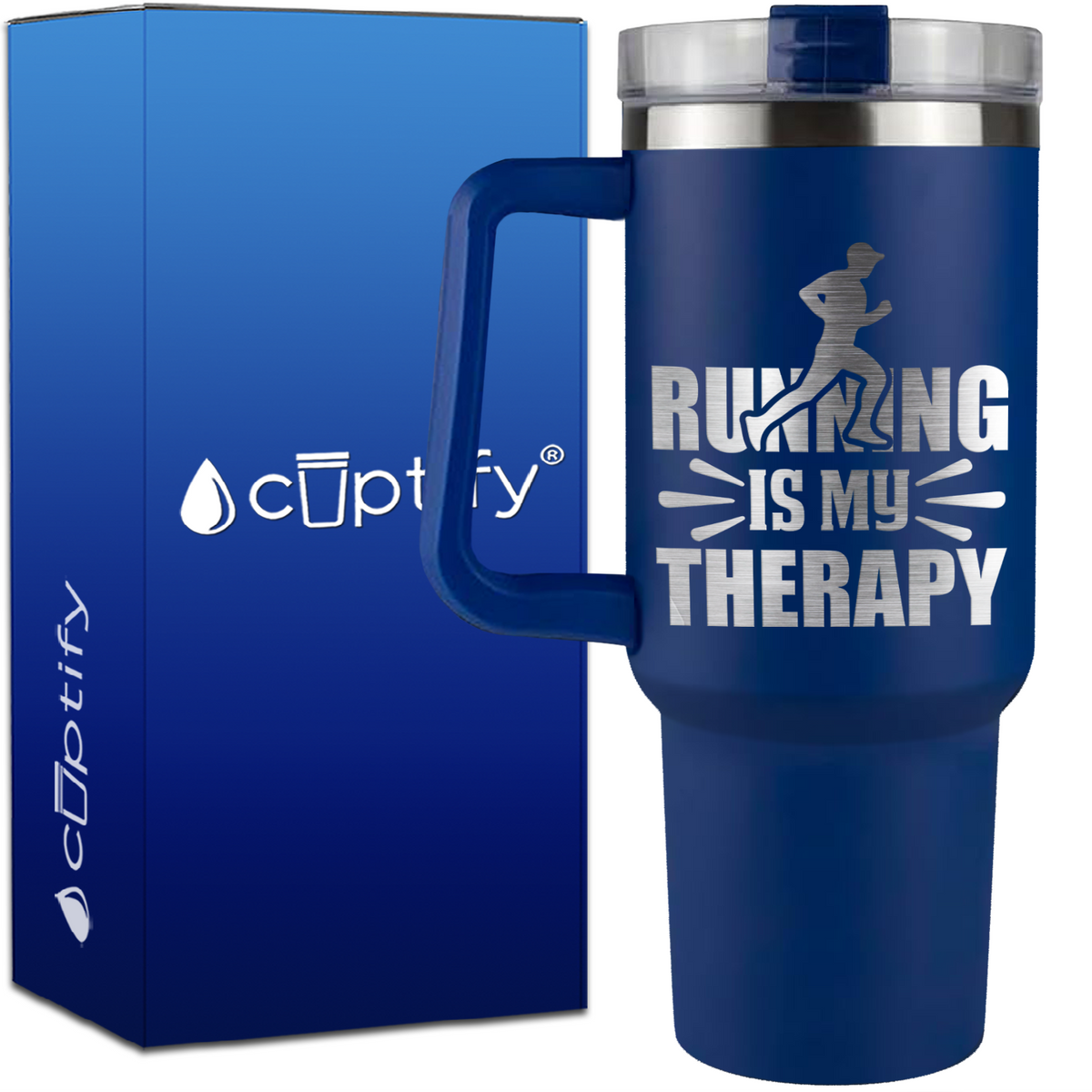 Running is my Therapy on 40oz Running Traveler Mug