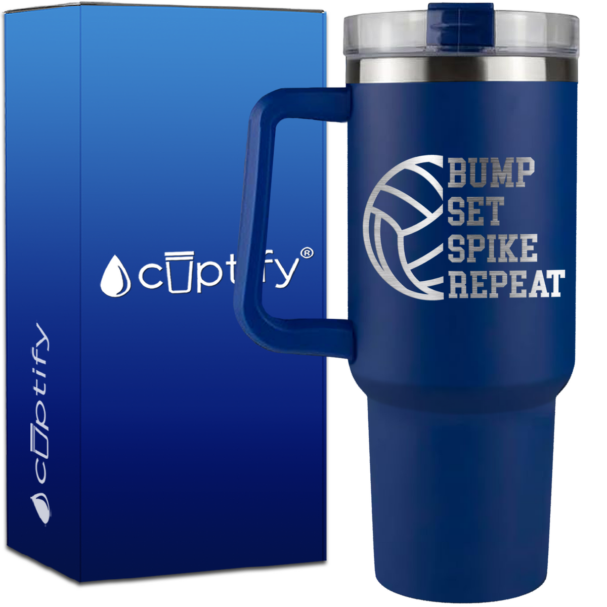 Bumb Set Spike Repeat on 40oz Volleyball Traveler Mug