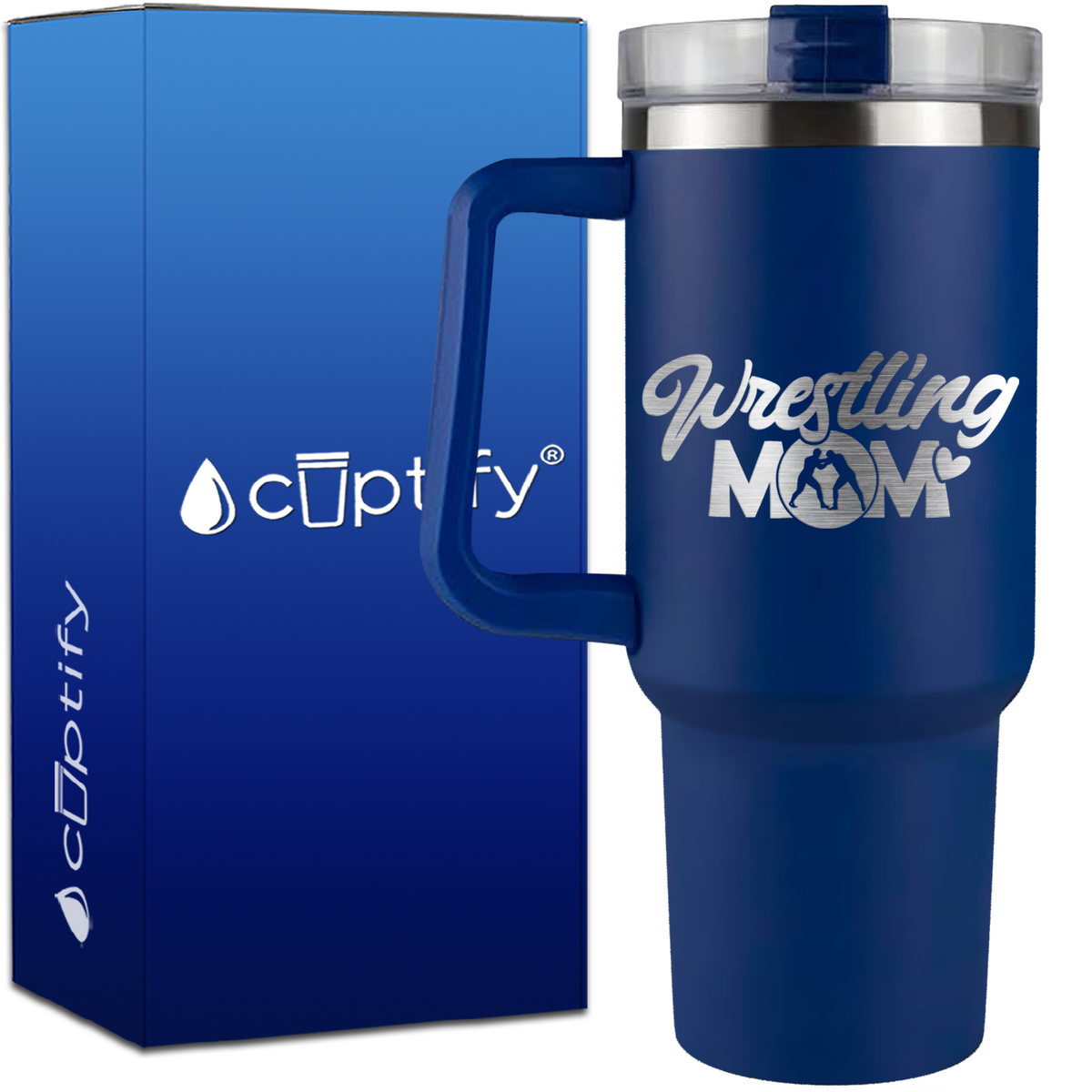 Wrestling Mom Silhouettes on 40oz Wrestling Traveler Mug