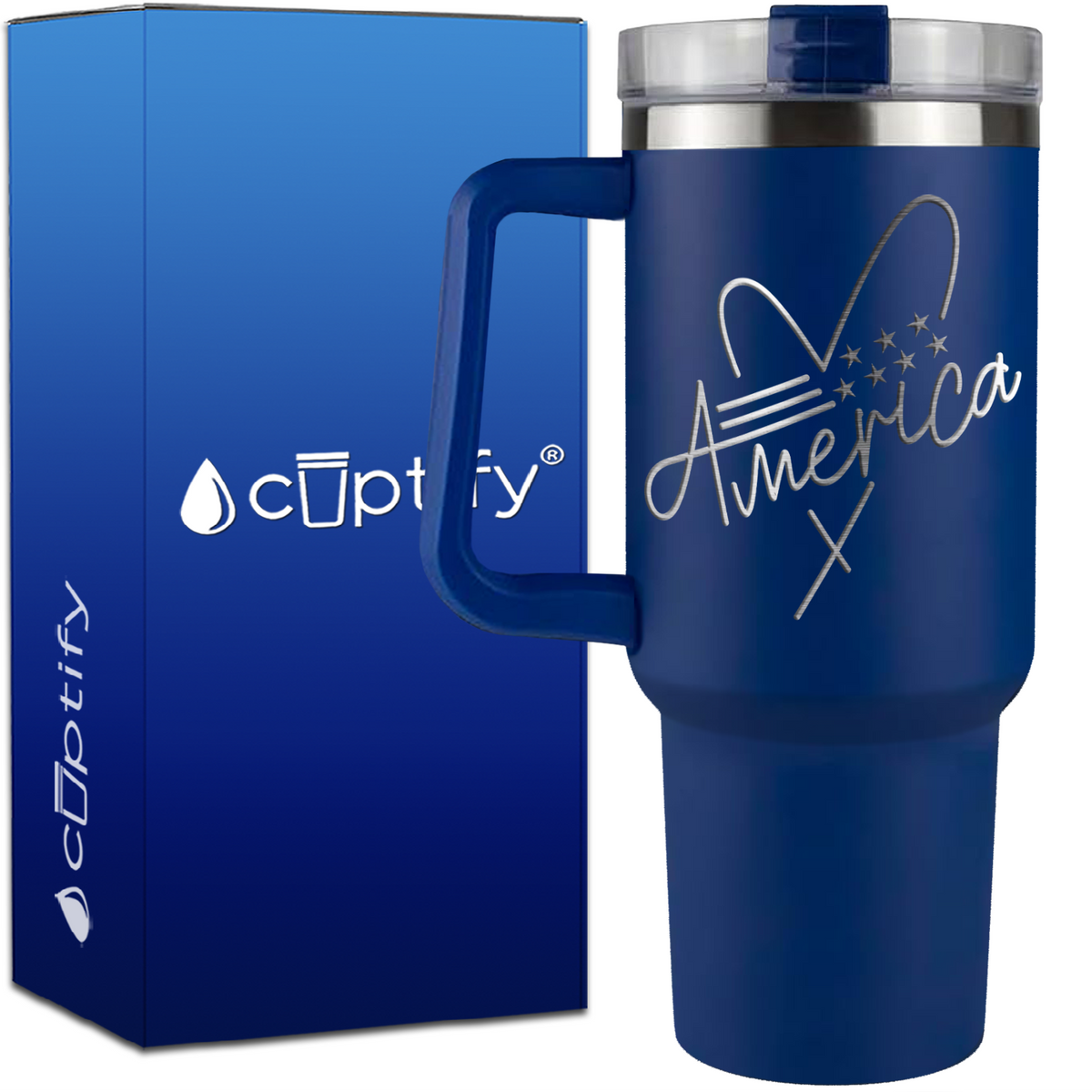 America Heart on 40oz 4th of July Traveler Mug