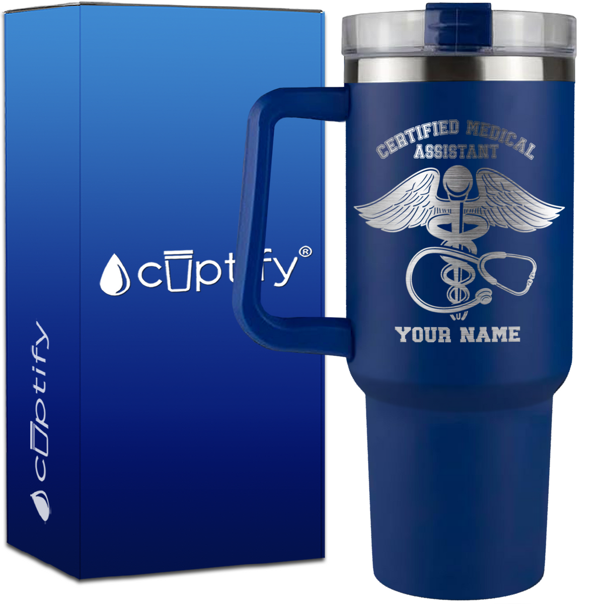 Personalized Certified Medical Assistant Caduceus on 40oz CMA Traveler Mug