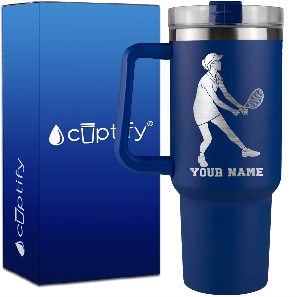 Personalized Female Tennis Player on 40oz Tennis Traveler Mug