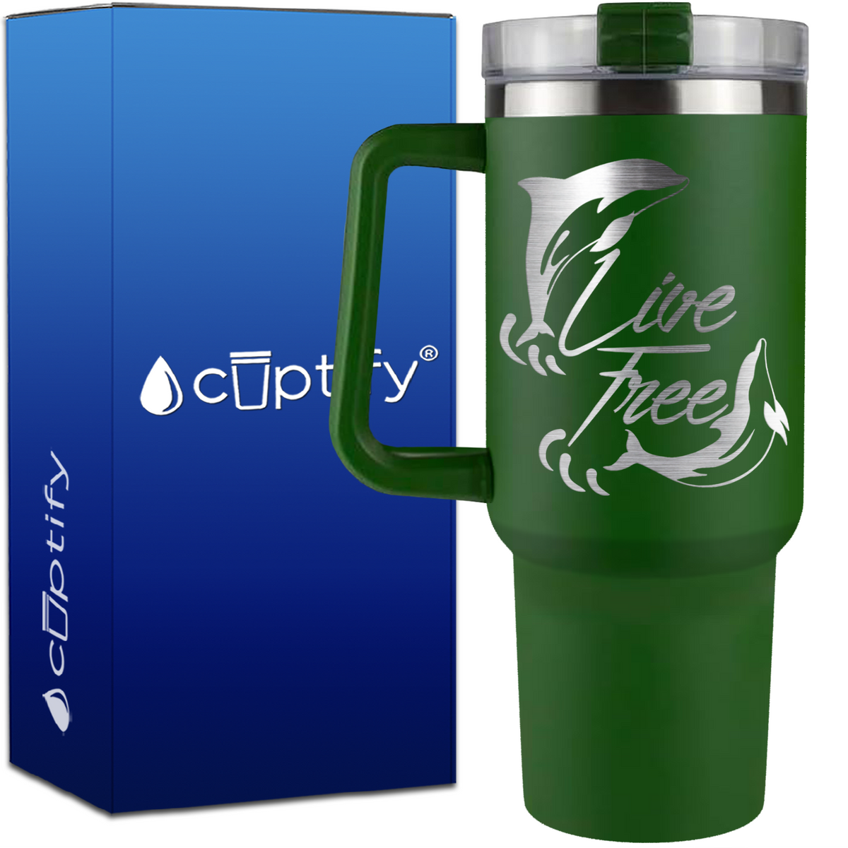 Dolphins Live Free on 40oz Beach Life Traveler Mug