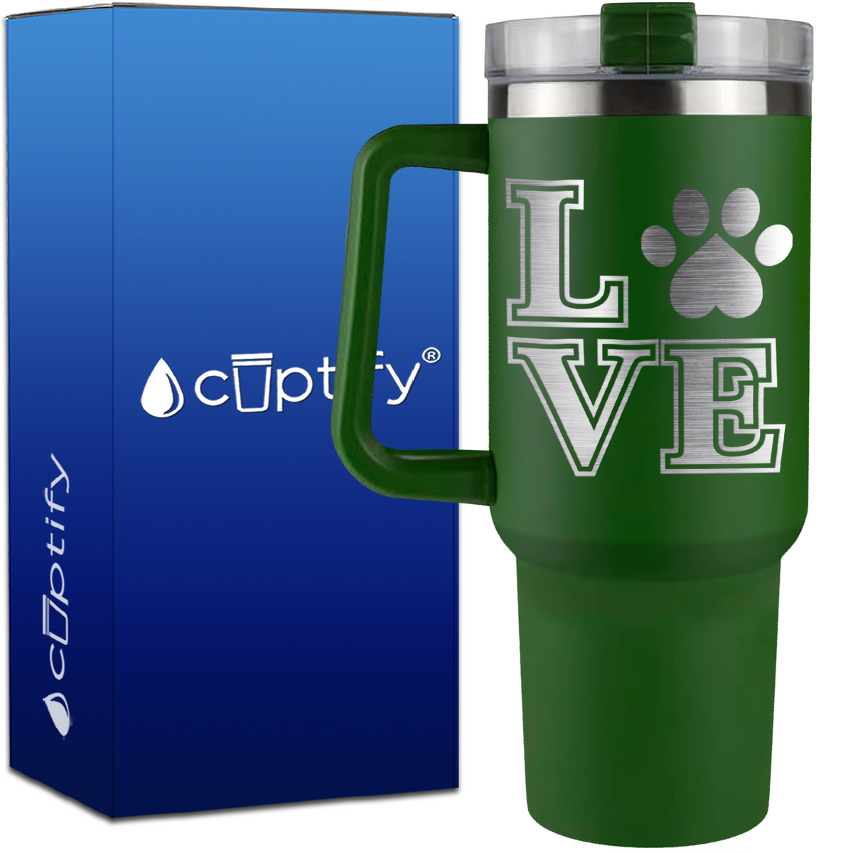 Love Dogs Paw Print on 40oz Traveler Mug