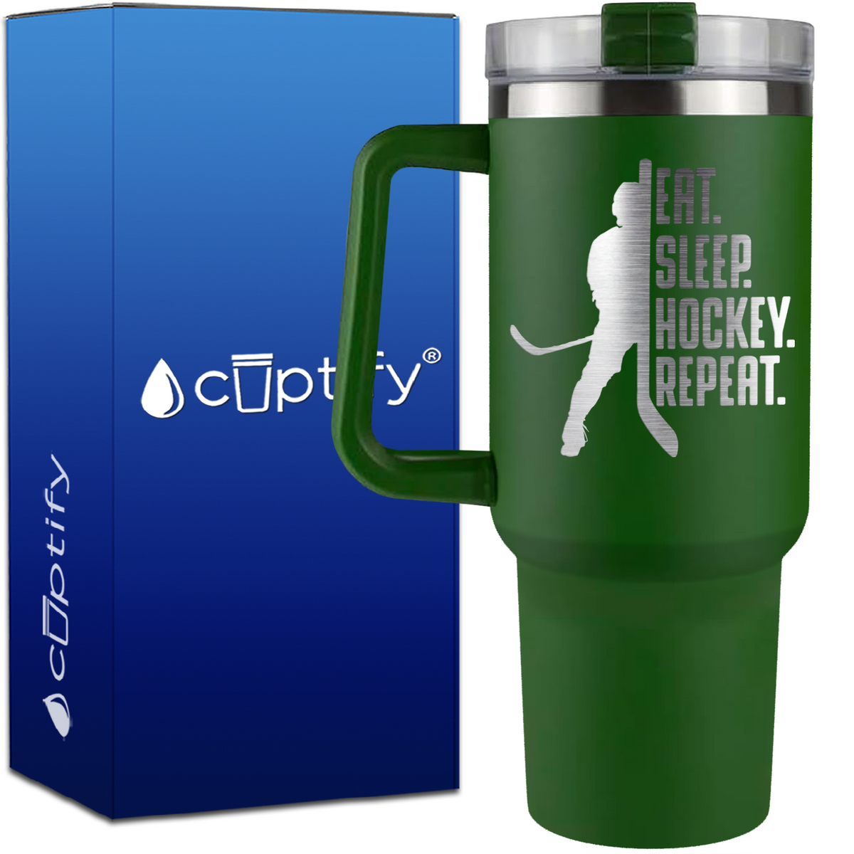 Eat. Sleep. Hockey. Repeat. on 40oz Hockey Traveler Mug