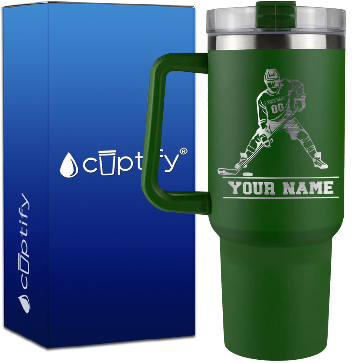 Personalized Hockey Player on 40oz Hockey Traveler Mug