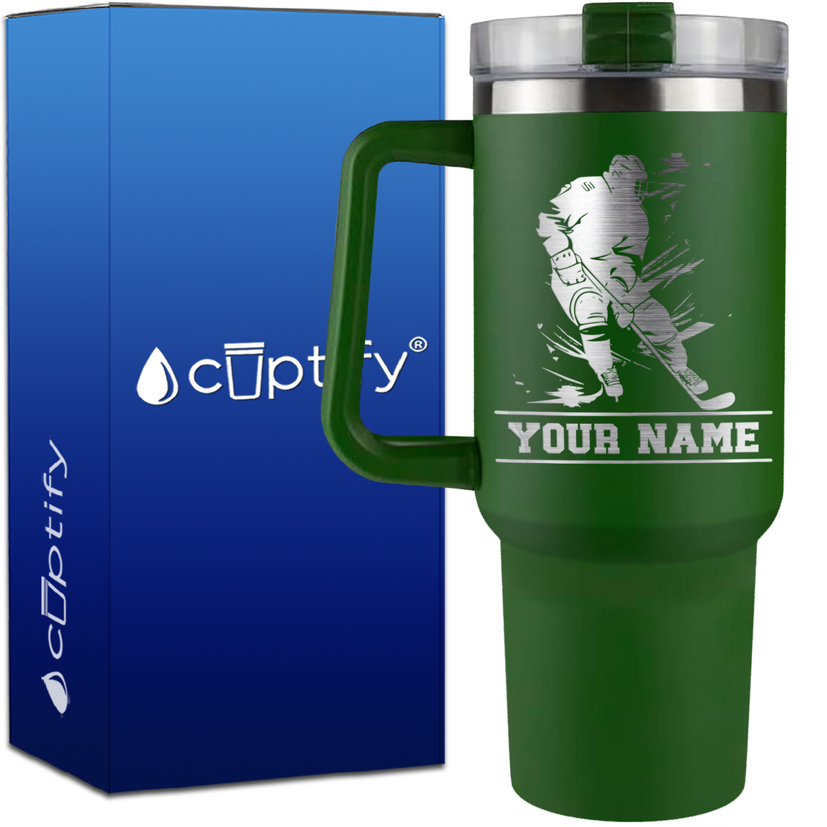 Personalized Skating Hockey Player on 40oz Hockey Traveler Mug