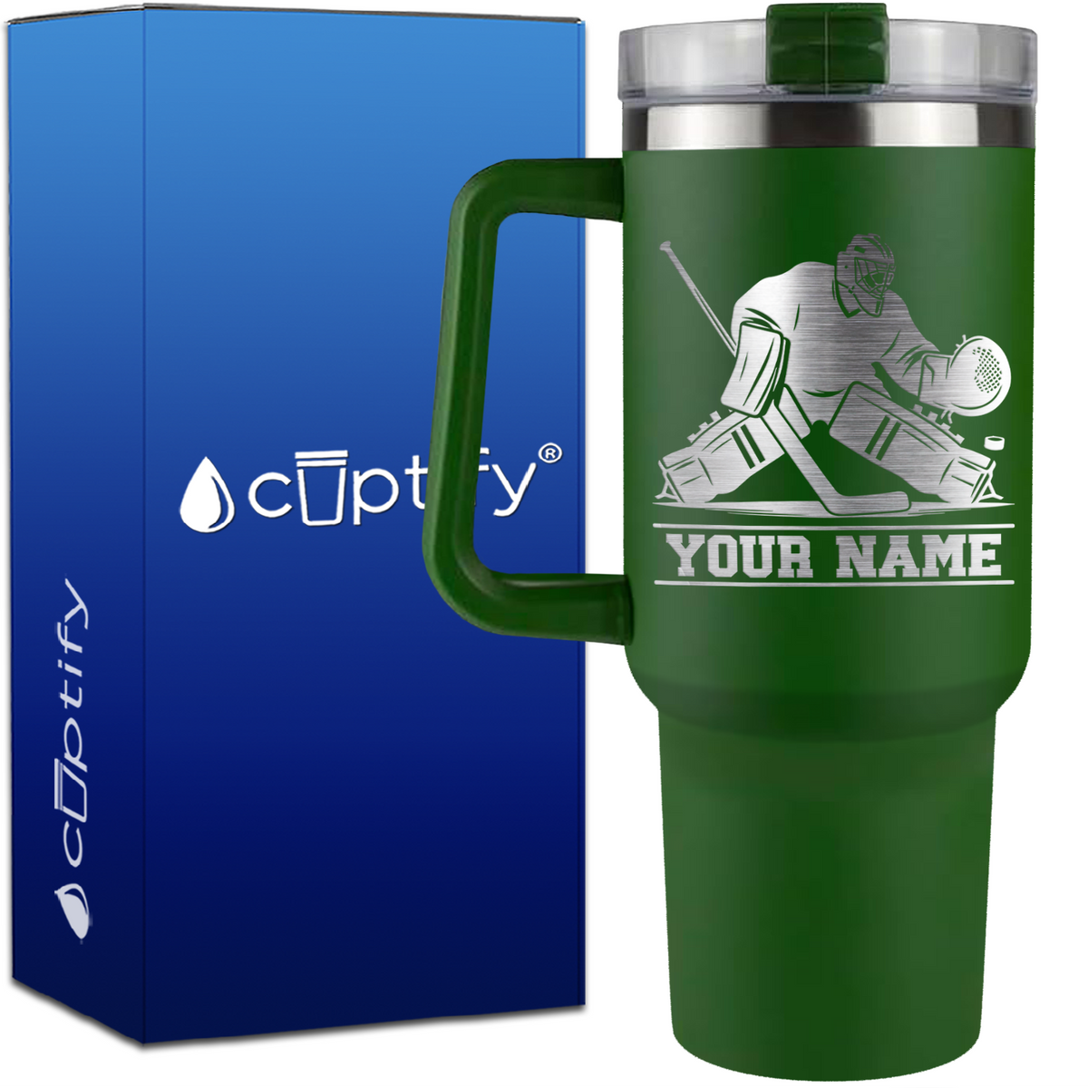 Personalized Hockey Goalie on 40oz Hockey Traveler Mug