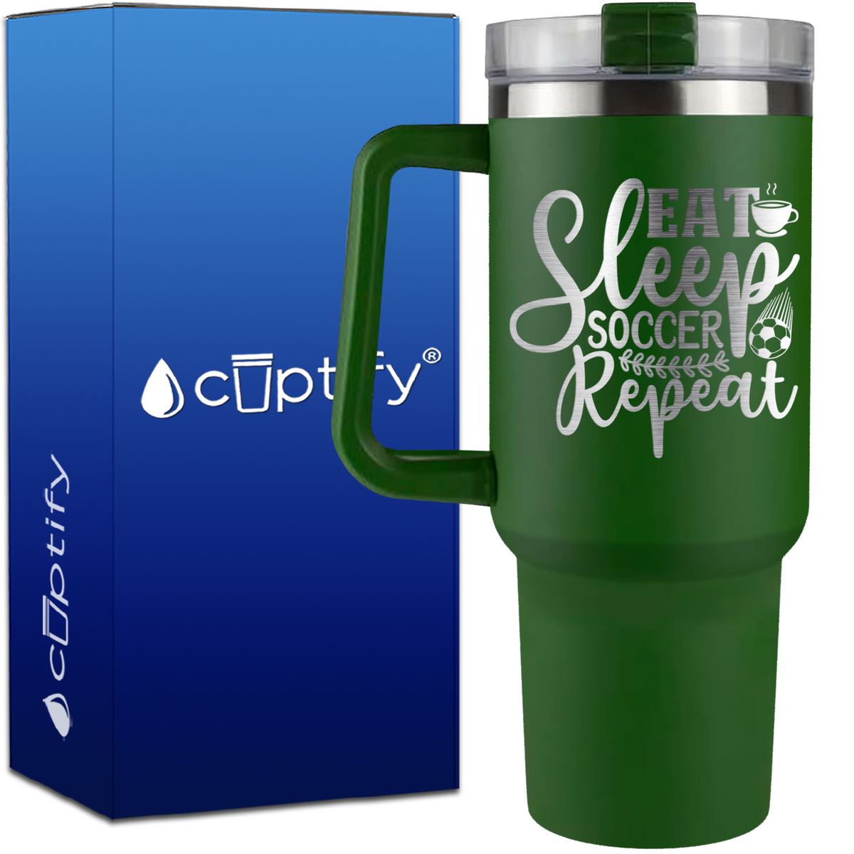 Eat Sleep Soccer Repeat on 40oz Soccer Traveler Mug