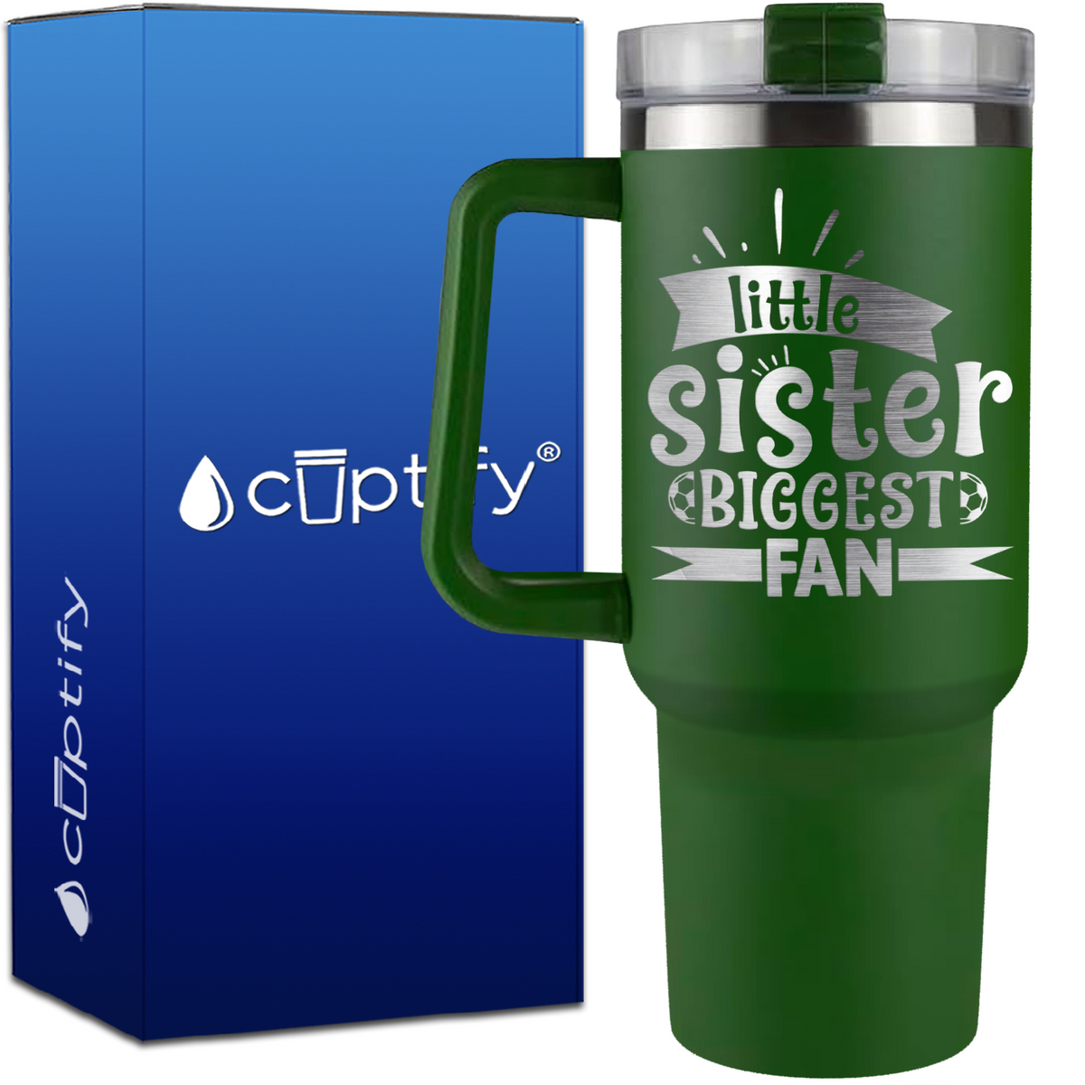 Little Sister Biggest Fan Soccer on 40oz Soccer Traveler Mug