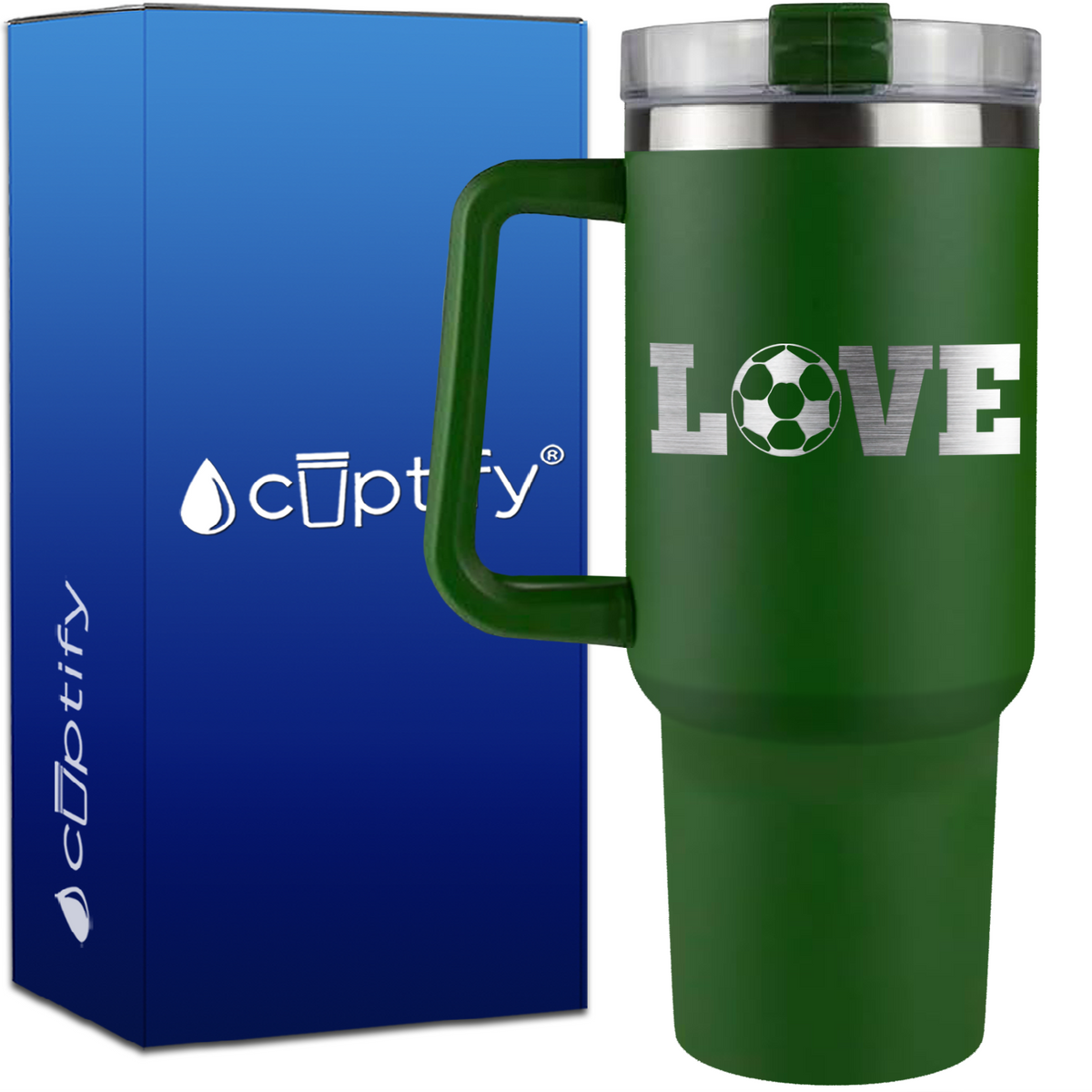 Love Soccer Ball on 40oz Soccer Traveler Mug