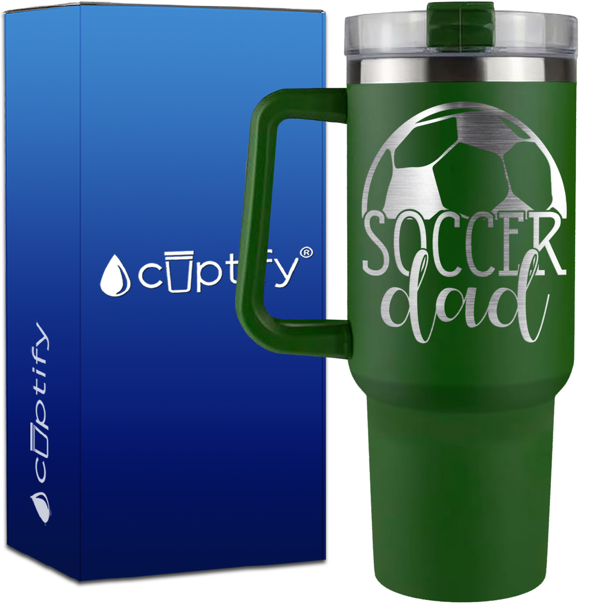 Soccer Dad with Ball on Top on 40oz Soccer Traveler Mug