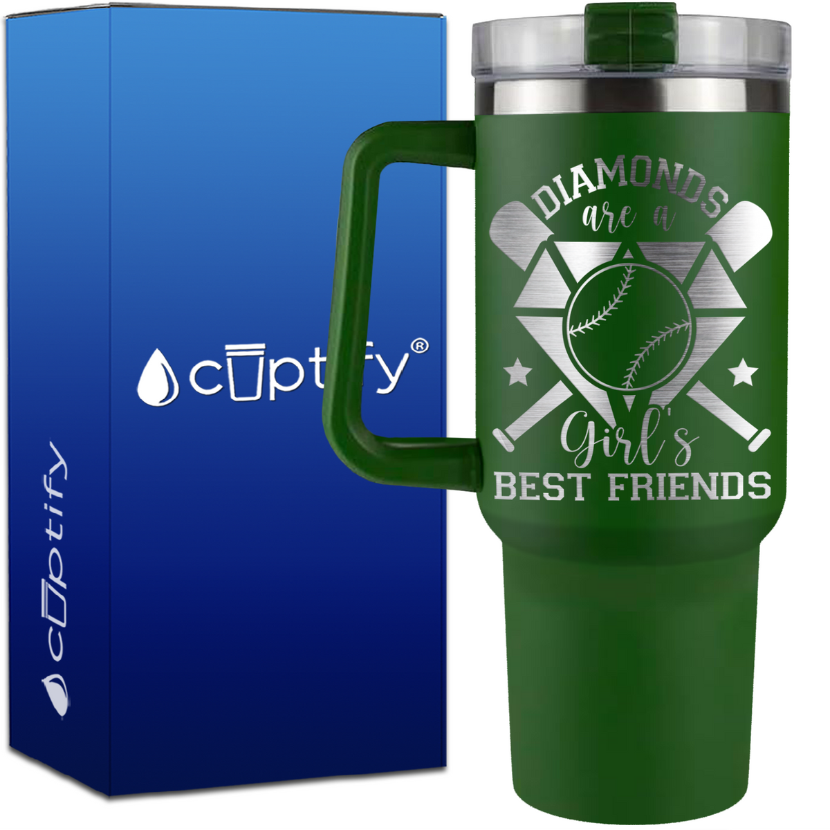 Diamonds are a Girl's Best Friend Baseball on 40oz Baseball Traveler Mug