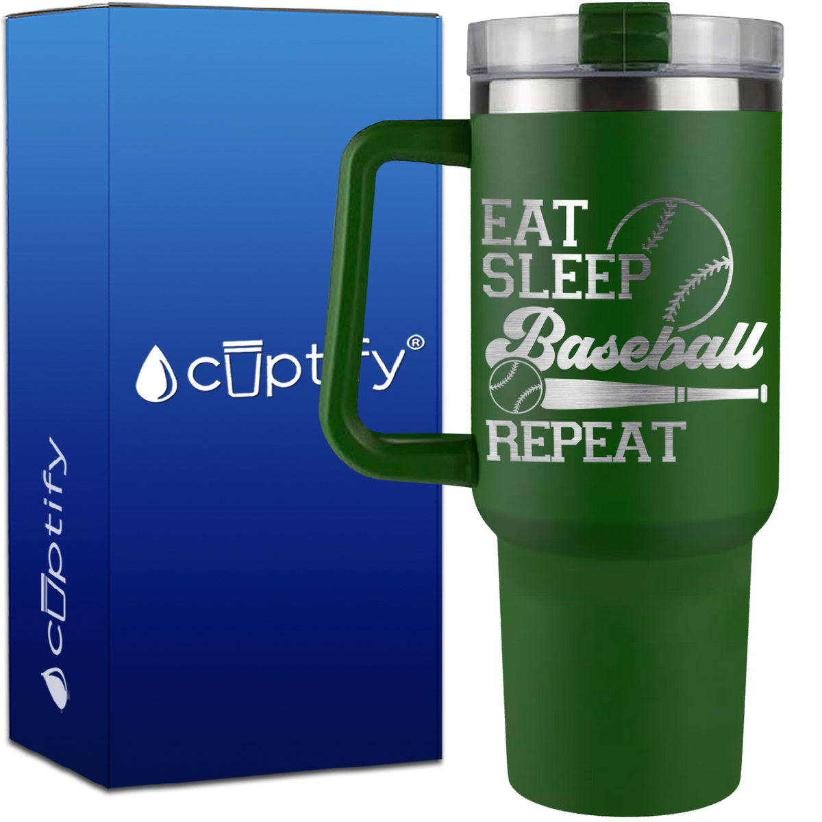 Eat Sleep Baseball Repeat Bat and Ball on 40oz Baseball Traveler Mug