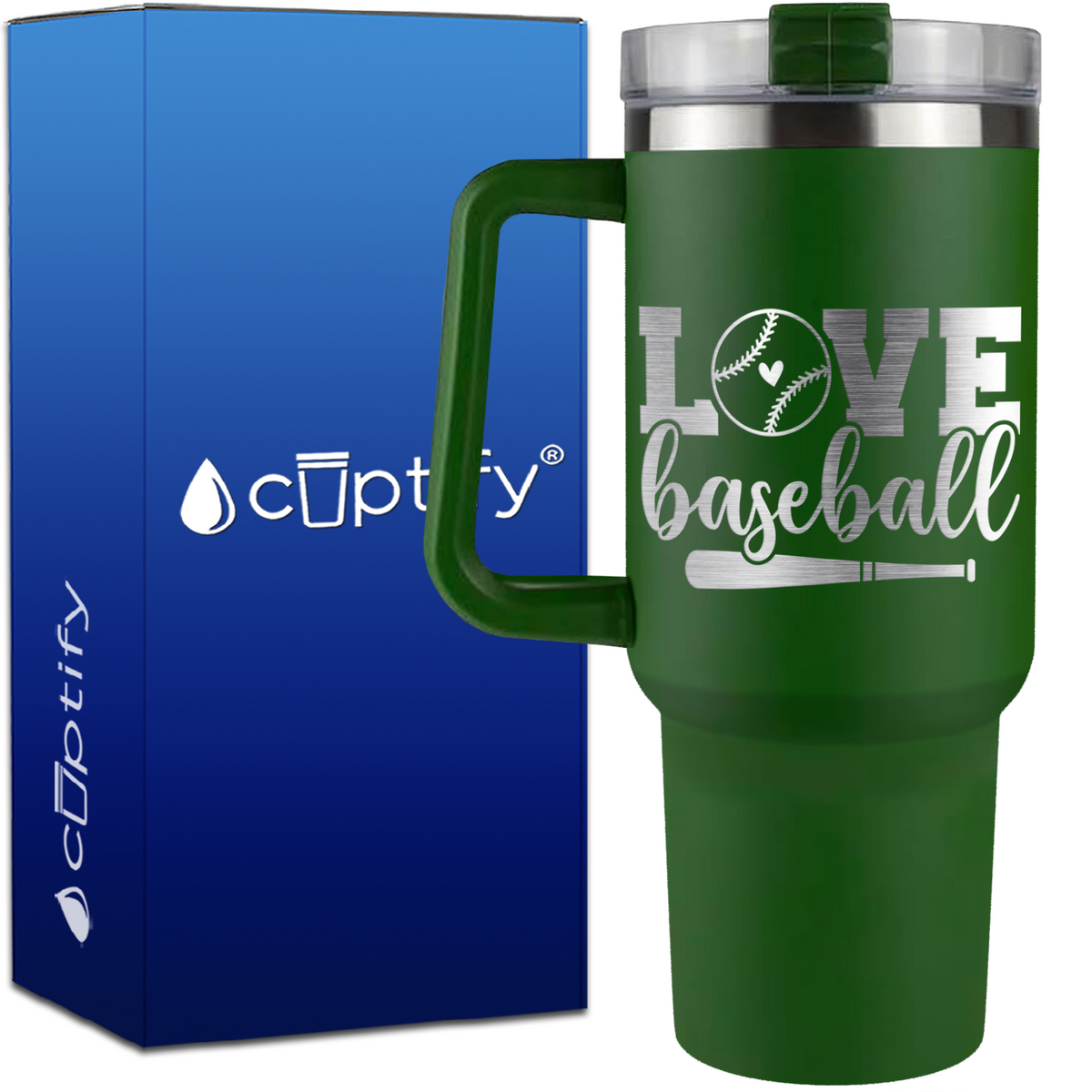 Love Baseball Bat and Ball on 40oz Baseball Traveler Mug